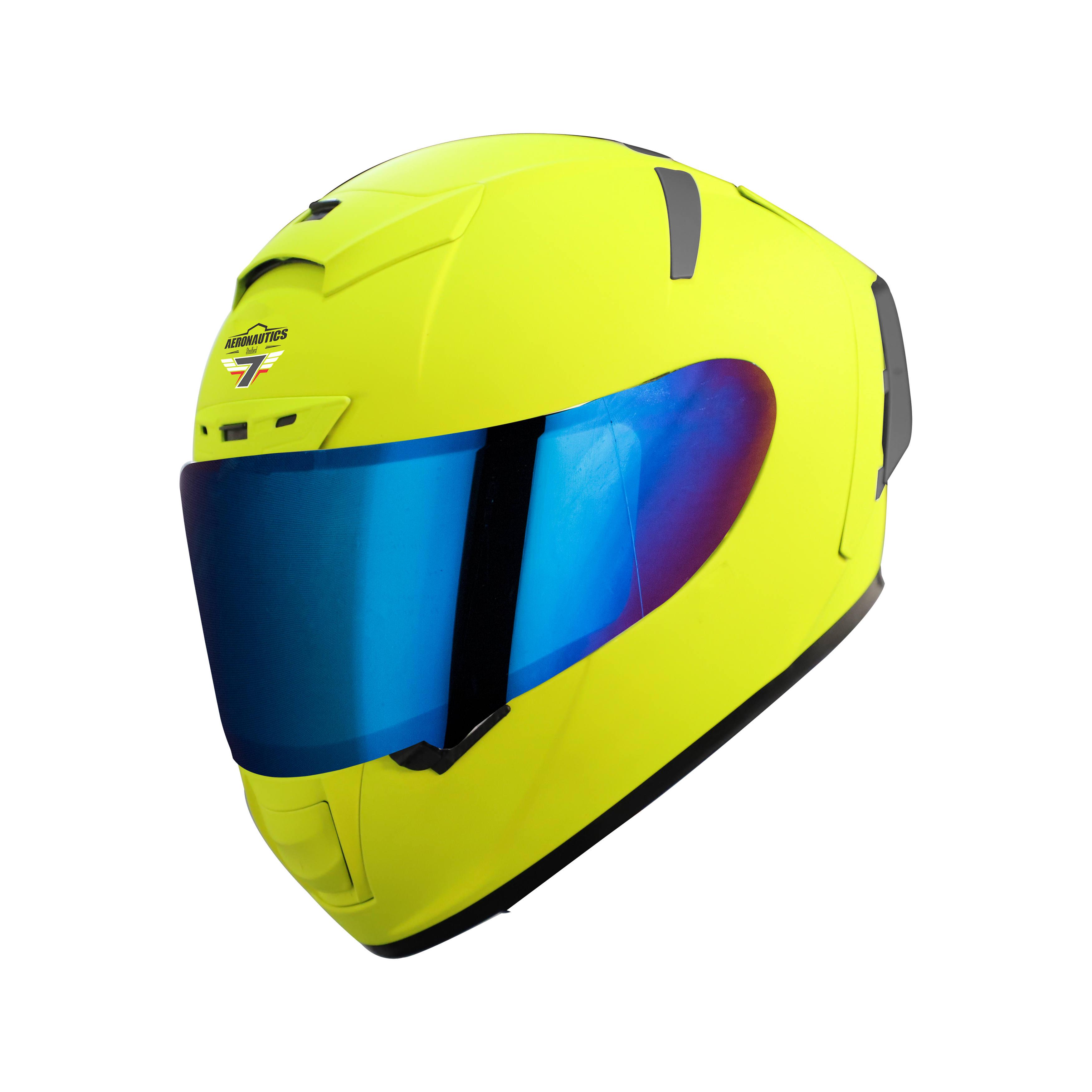 Steelbird SA-2 7Wings Super Aeronautics Full Face Helmet (Glossy Fluo Neon With Chrome Blue Visor)