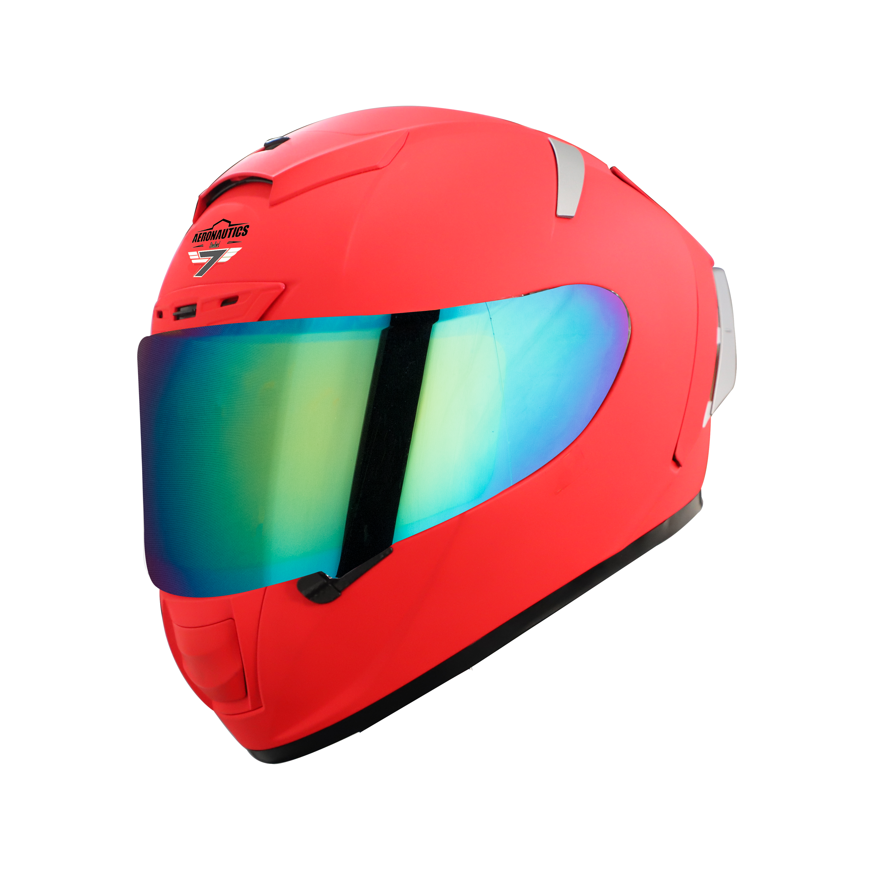 Steelbird SA-2 7Wings Super Aeronautics Full Face Helmet (Glossy Fluo Watermelon With Chrome Rainbow Visor)