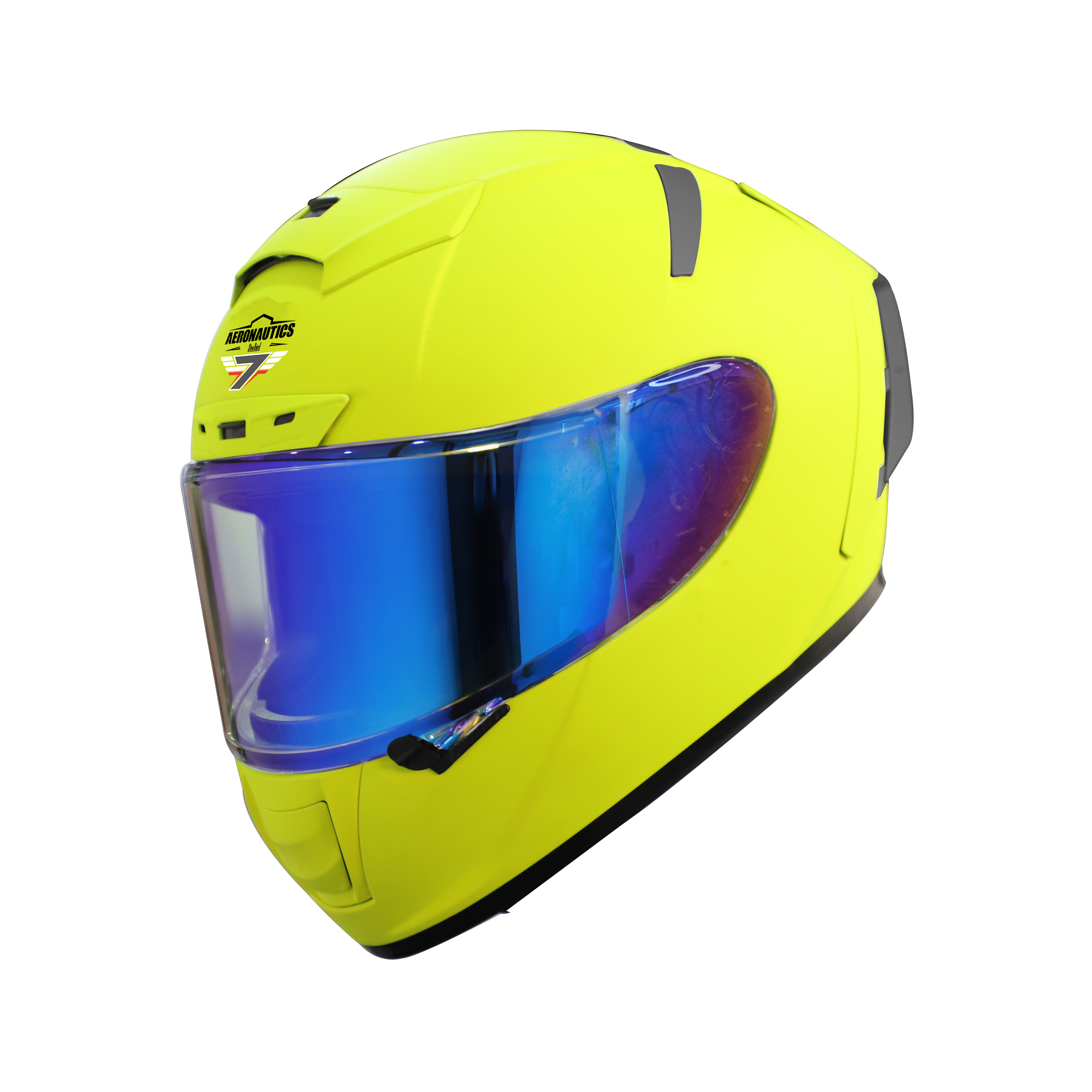 Steelbird SA-2 7Wings Super Aeronautics Full Face Helmet (Glossy Fluo Neon With Night Vision Blue Visor)