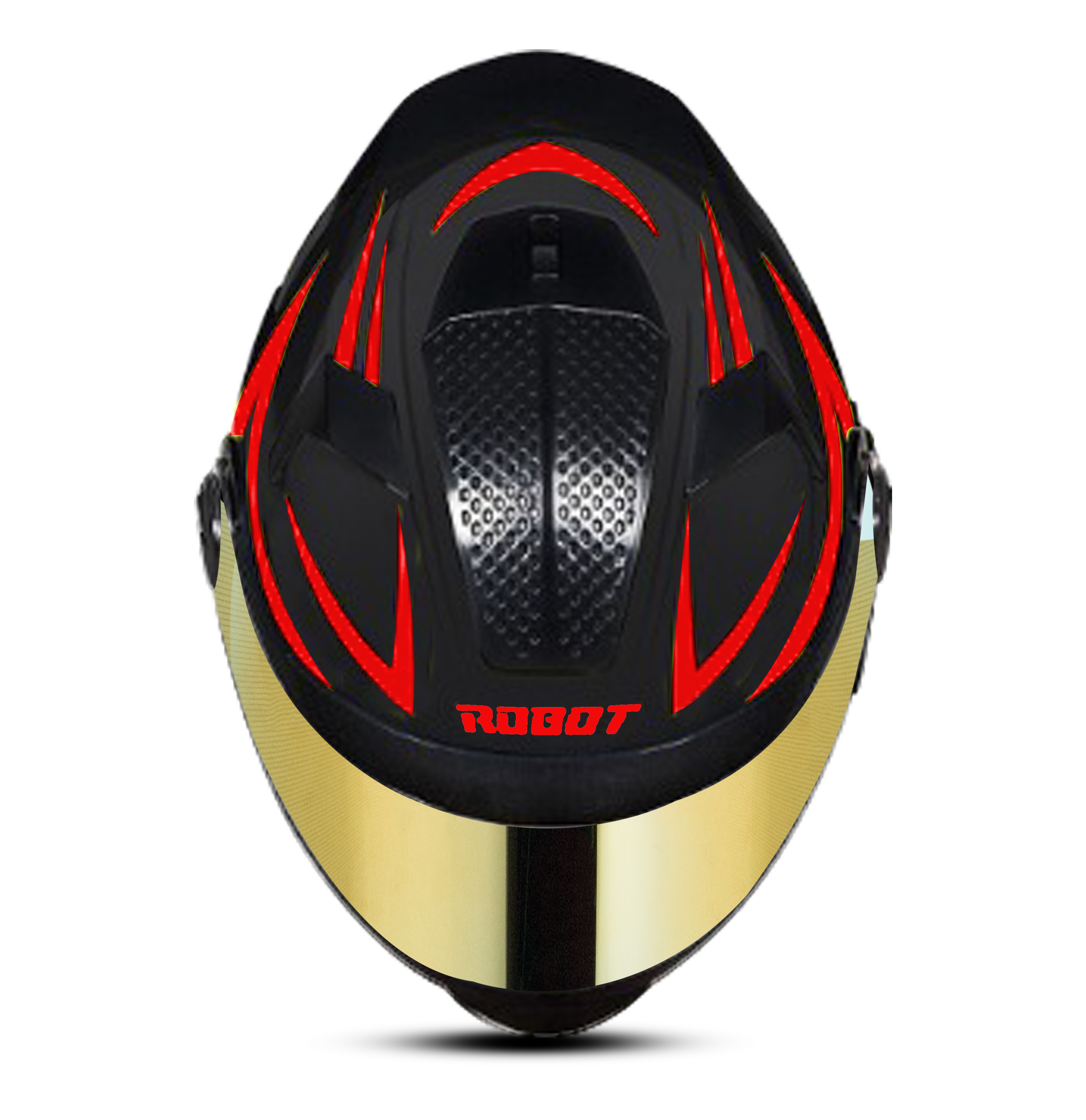 SBH-17 ROBOT REFLECTIVE MAT BLACK WITH RED (FITTED WITH CLEAR VISOR EXTRA GOLD CHROME  VISOR FREE)