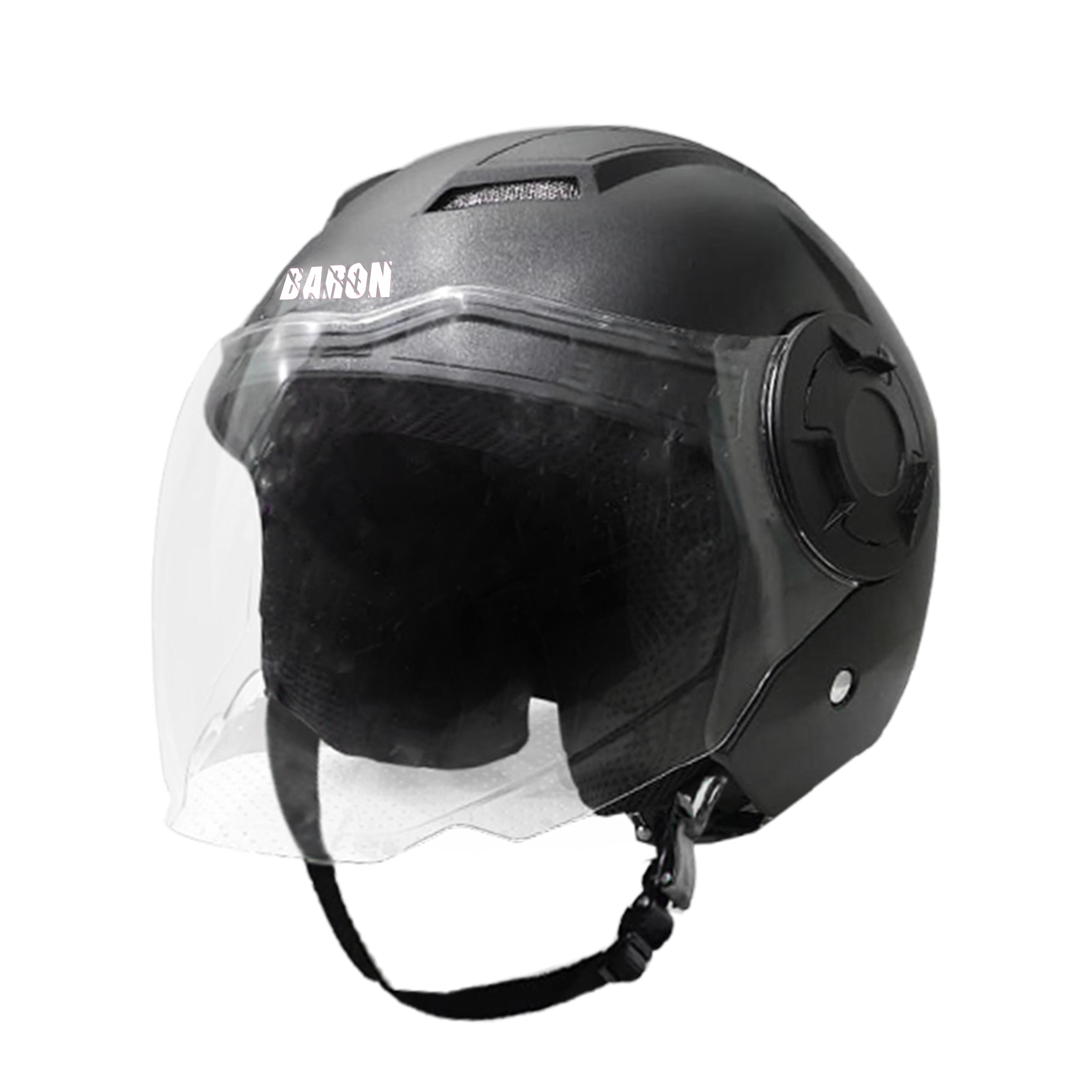 Steelbird Baron Open Face Helmet , ISI Certified Helmet (Dashing Black with Clear Visor)