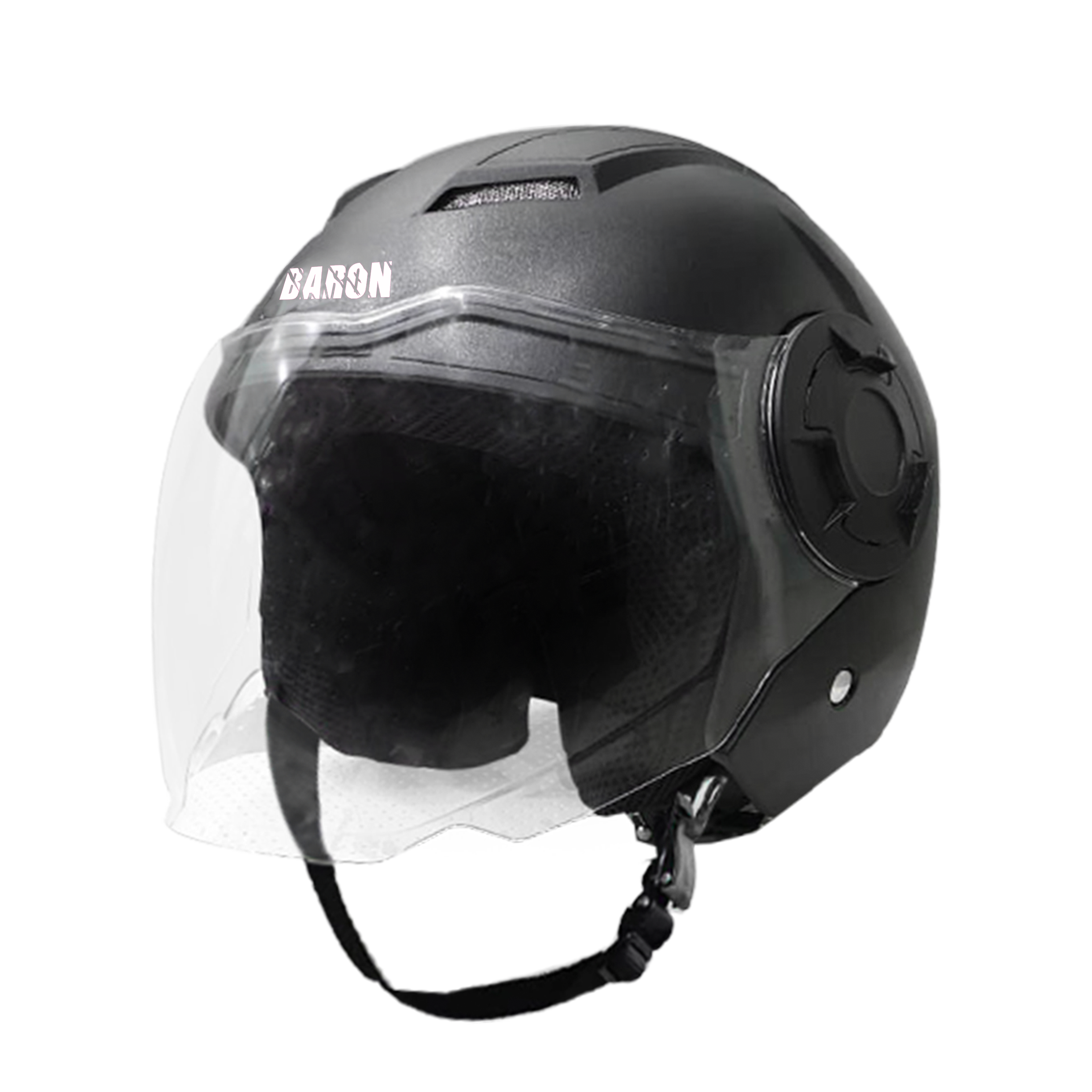 Steelbird Baron Open Face Helmet , ISI Certified Helmet (Dashing Black With Clear Visor)