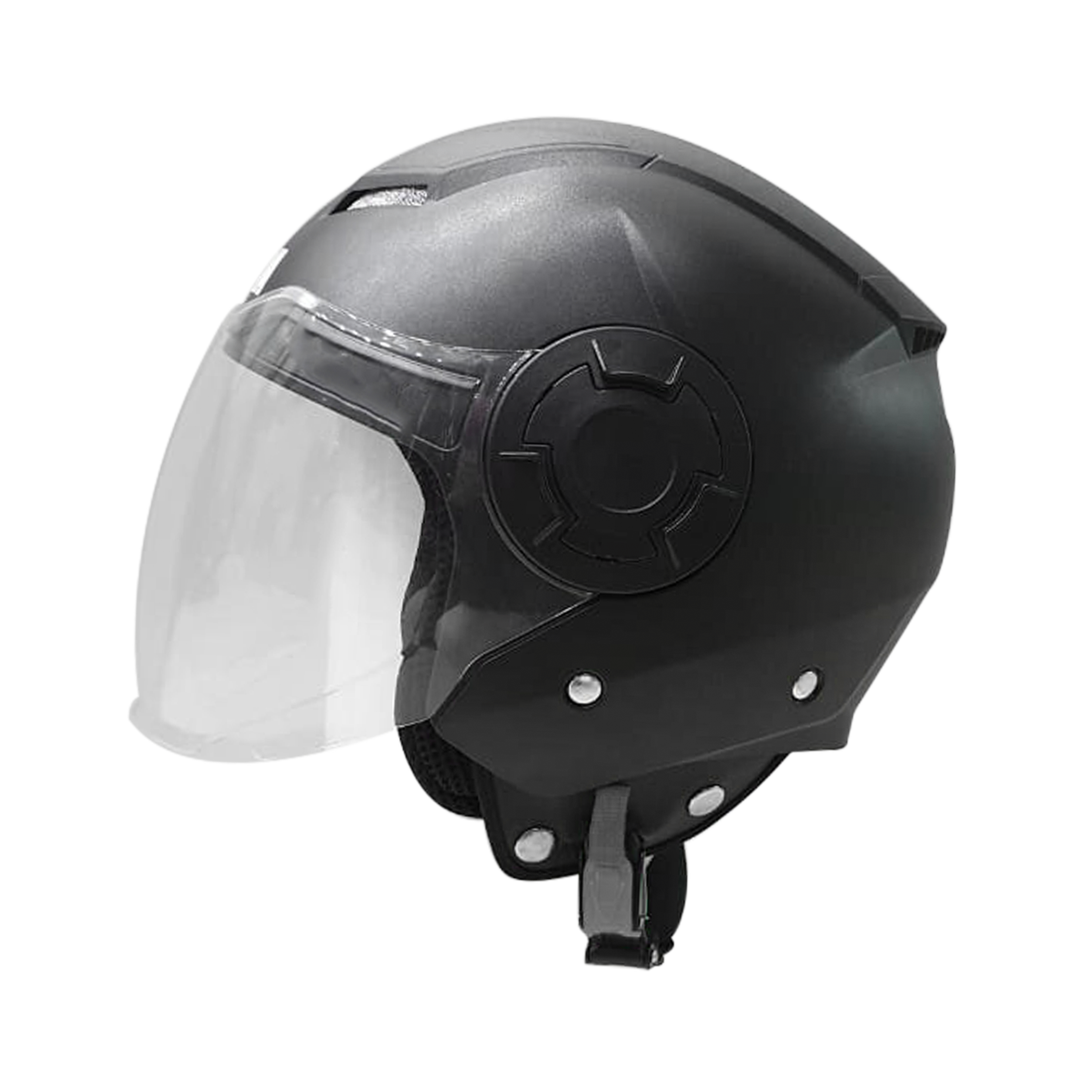 Steelbird Baron Open Face Helmet , ISI Certified Helmet (Dashing Black With Clear Visor)