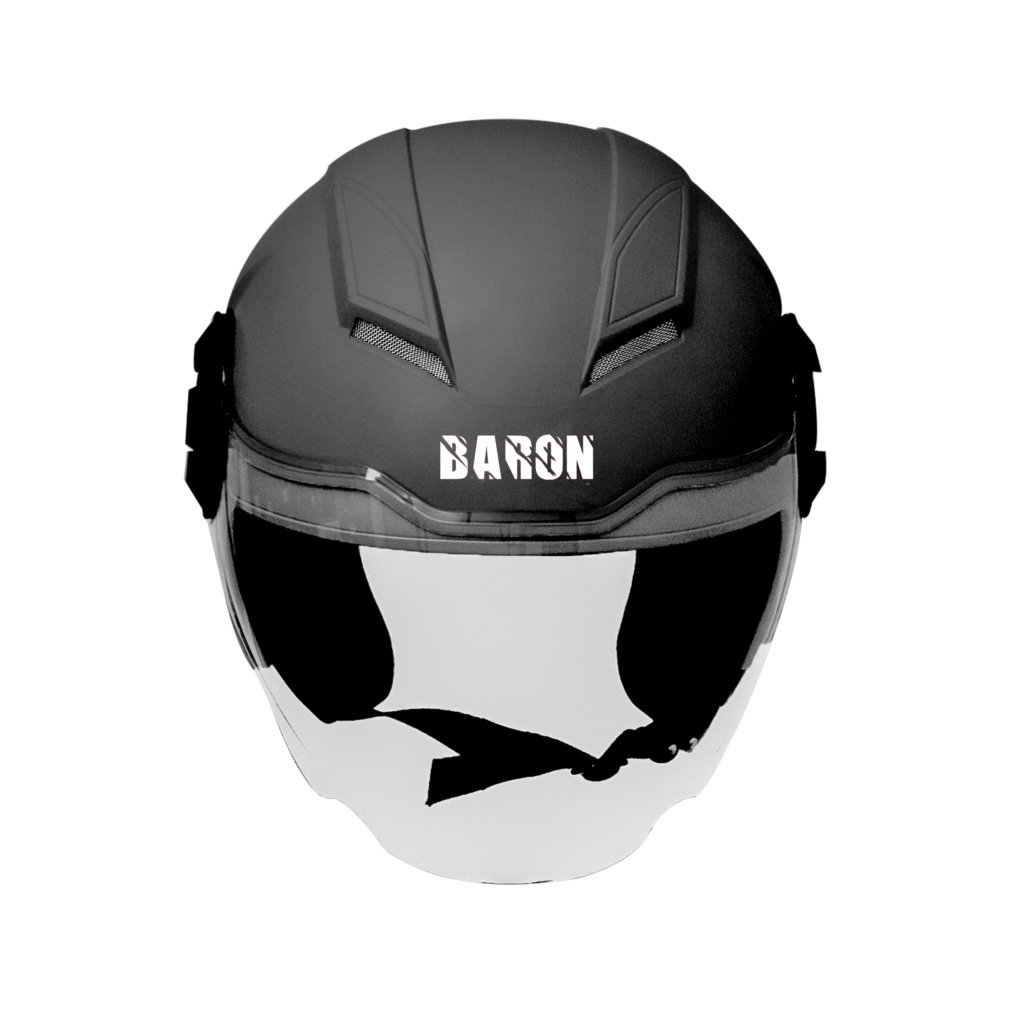 Steelbird Baron Open Face Helmet , ISI Certified Helmet (Dashing Black With Clear Visor)