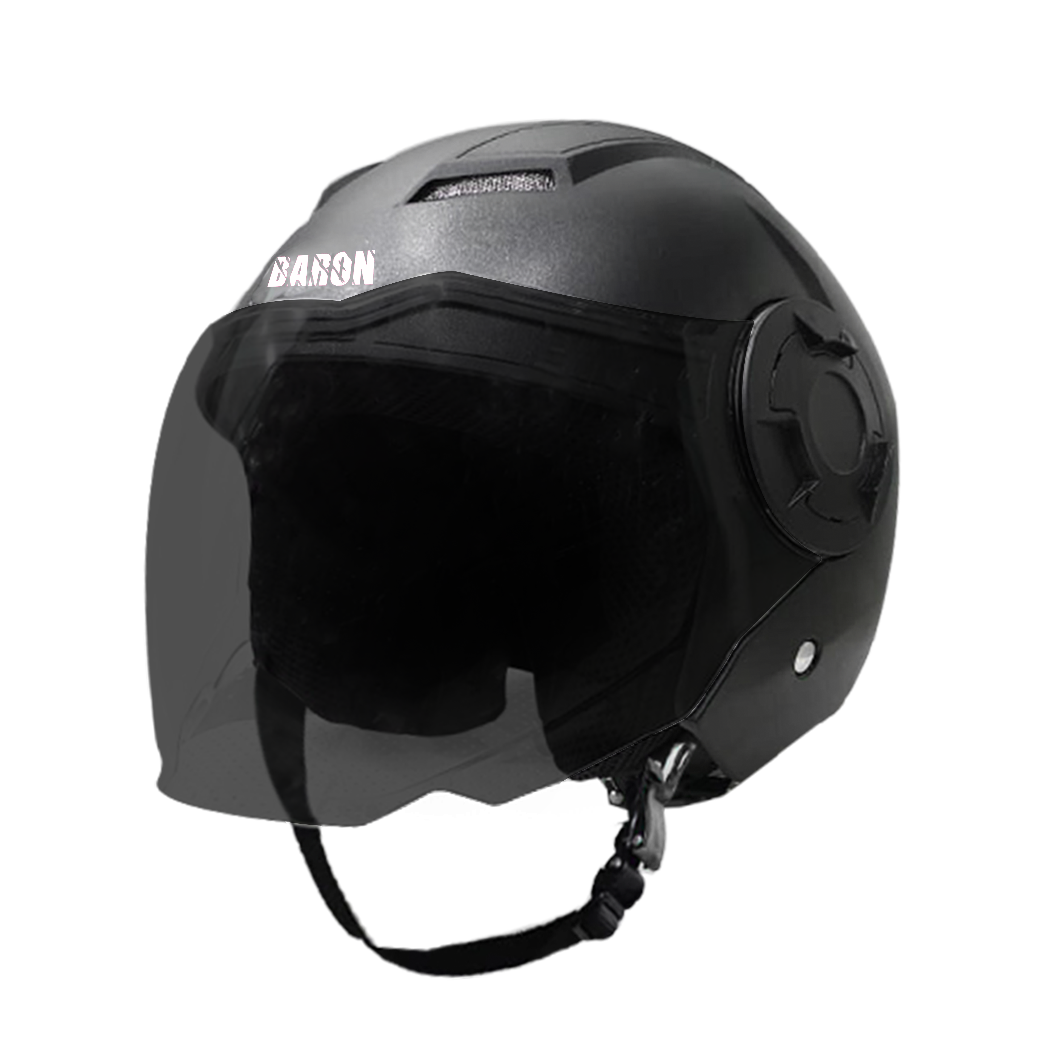Steelbird Baron Open Face Helmet, ISI Certified Helmet (Dashing Black with Smoke Visor)