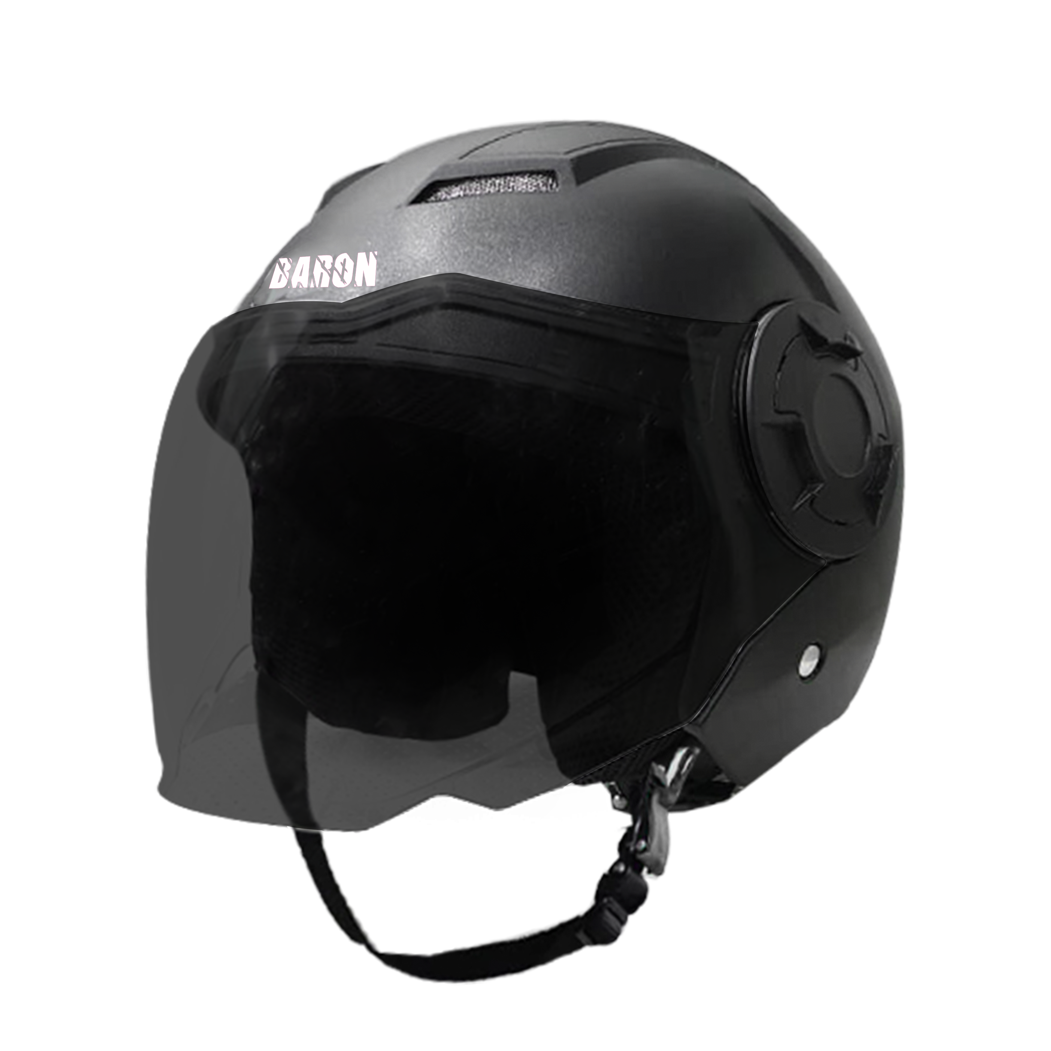 Steelbird Baron Open Face Helmet, ISI Certified Helmet (Dashing Black With Smoke Visor)