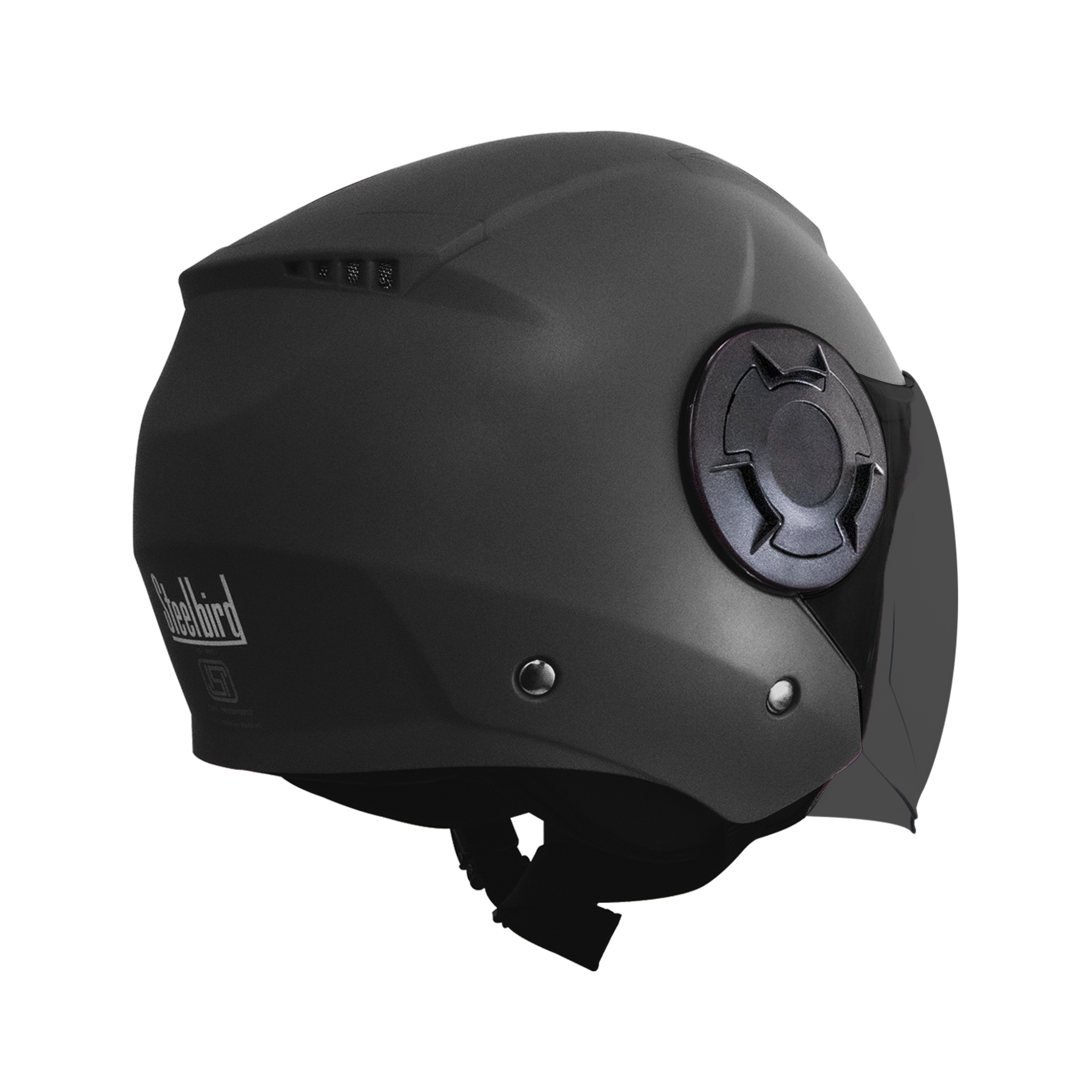 Steelbird Baron Open Face Helmet, ISI Certified Helmet (Dashing Black With Smoke Visor)