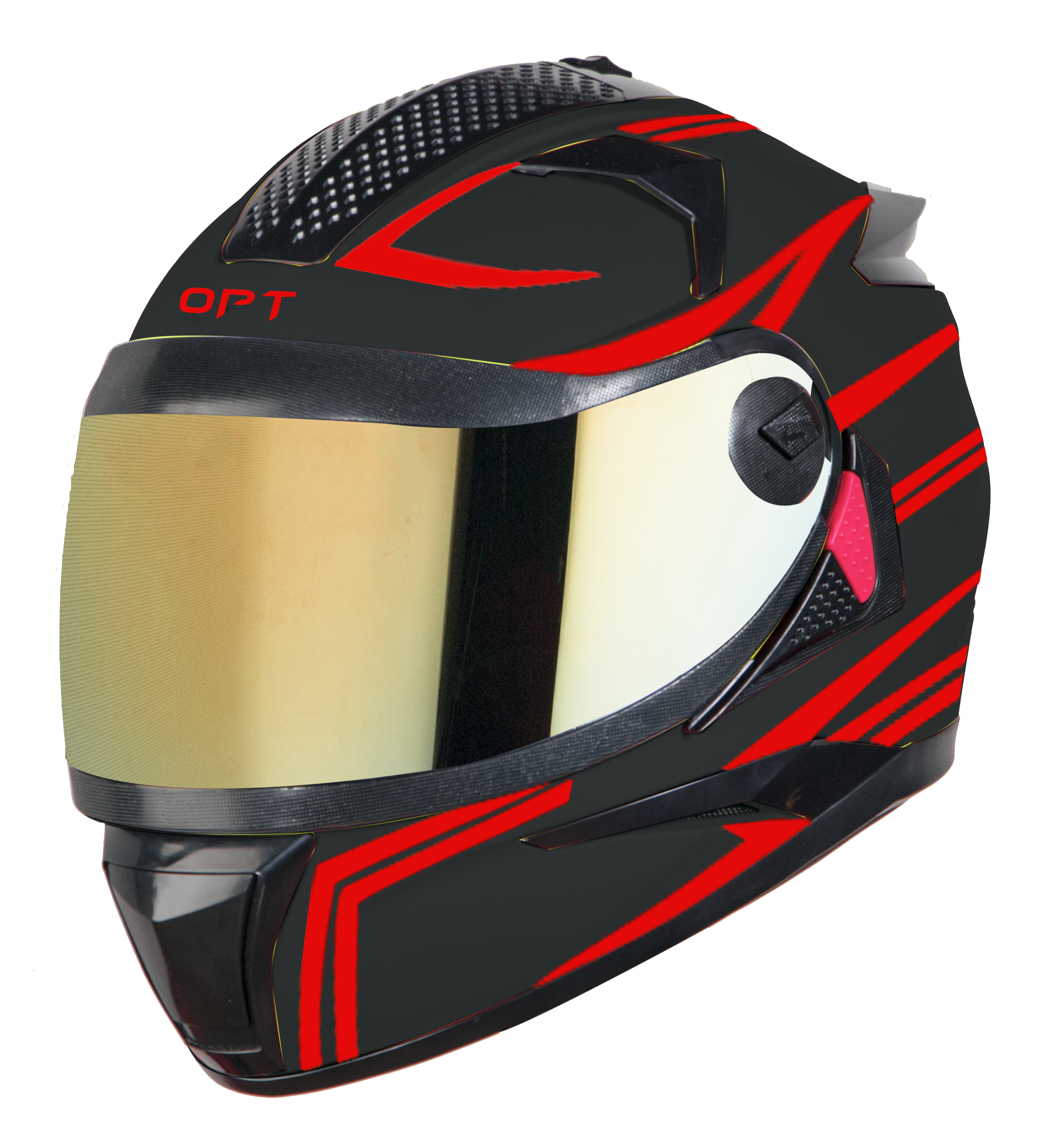 Steelbird 7Wings Robot Opt ISI Certified Full Face Helmet with Night Reflective Graphics (Matt Black Red with Chrome Gold Visor)
