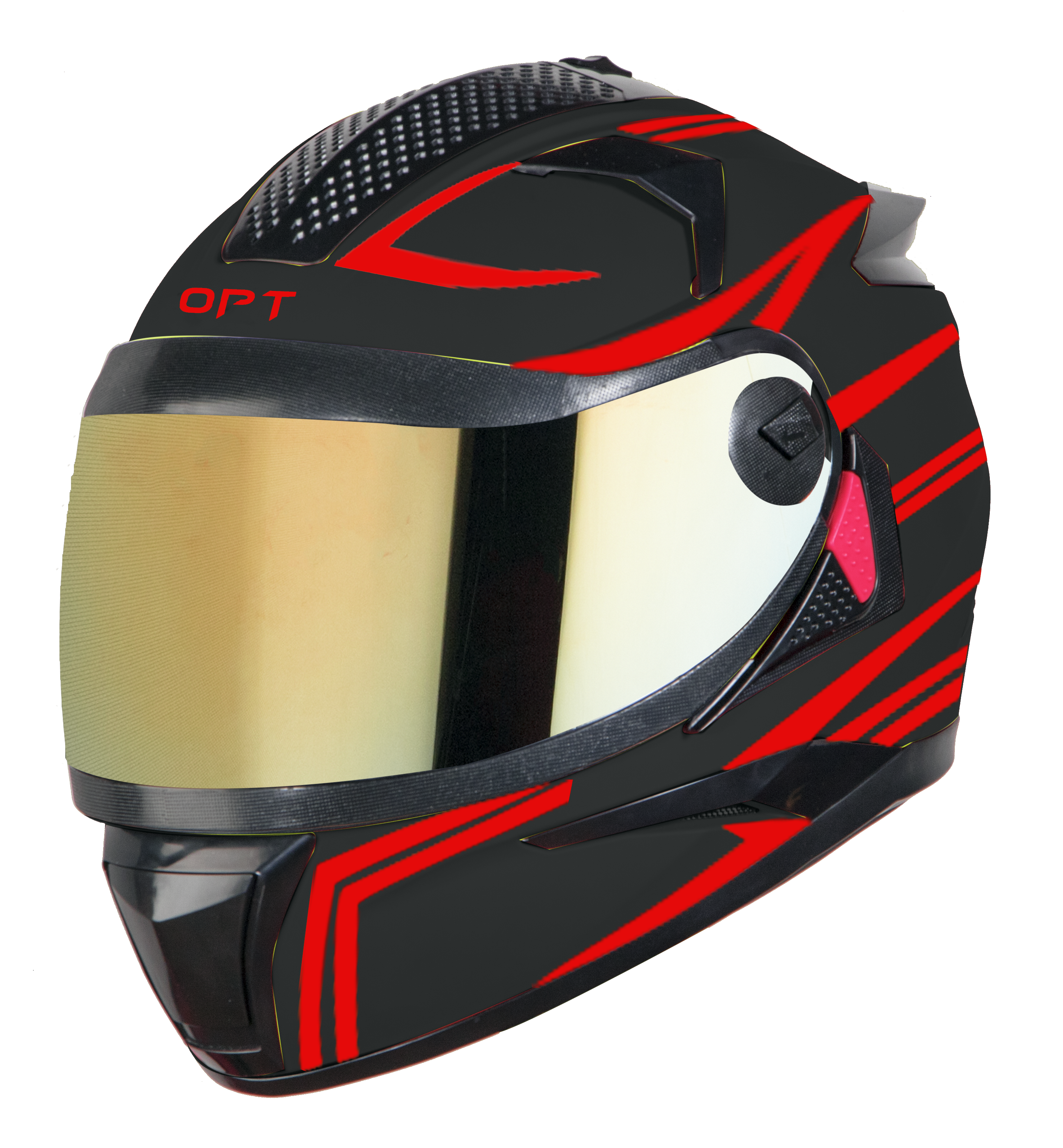 Steelbird 7Wings Robot Opt ISI Certified Full Face Helmet With Night Reflective Graphics (Matt Black Red With Chrome Gold Visor)