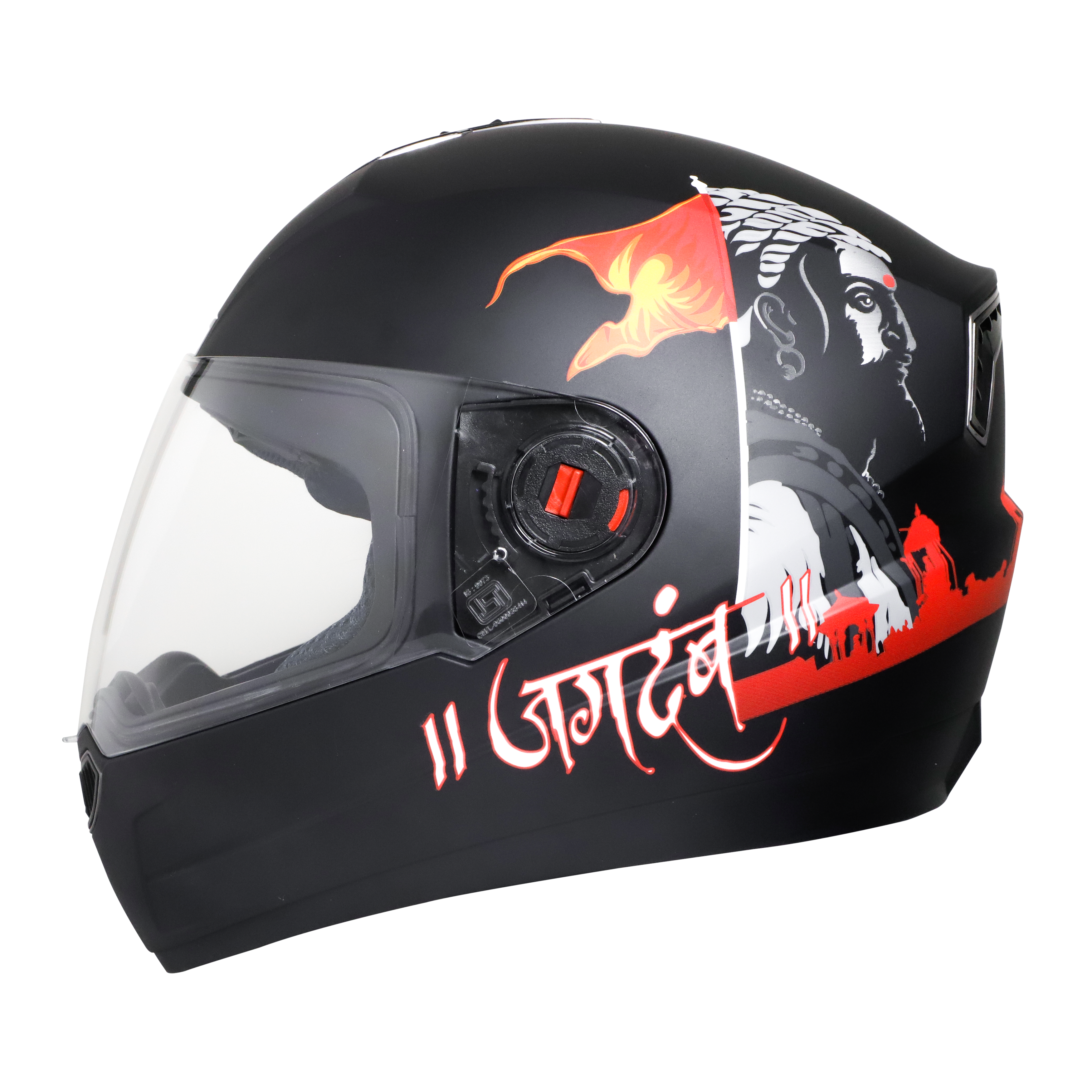 Steelbird SBA-1 Jagdamb Full Face Graphics Helmet, ISI Certified Helmet (Matt Black Grey With Clear Visor)
