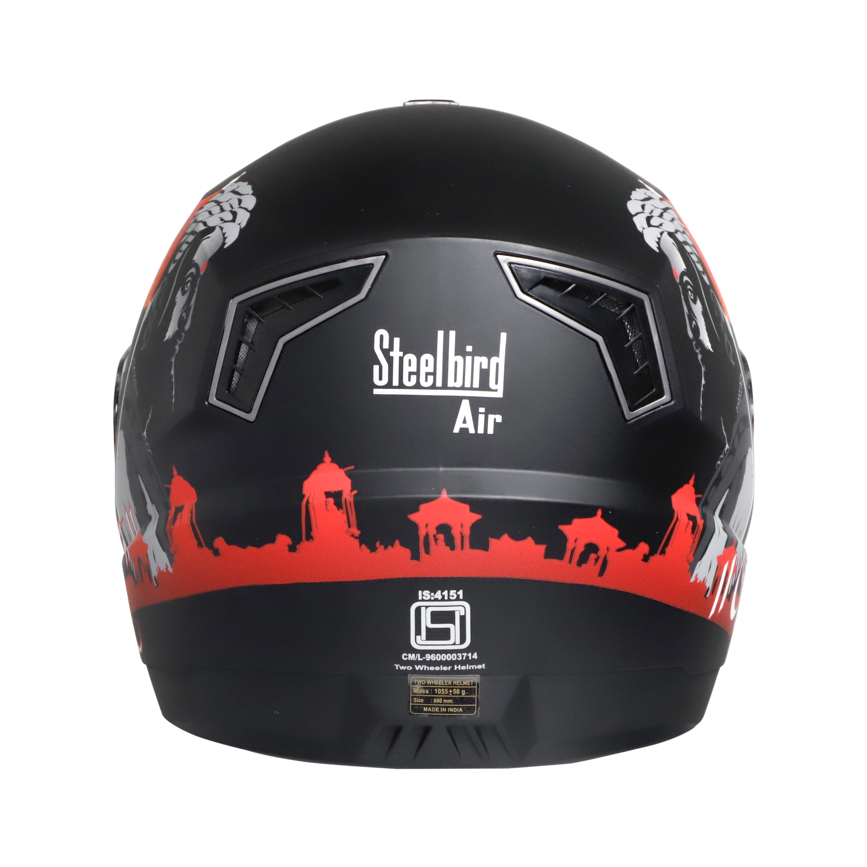 Steelbird SBA-1 Jagdamb Full Face Graphics Helmet, ISI Certified Helmet (Matt Black Grey With Smoke Visor)