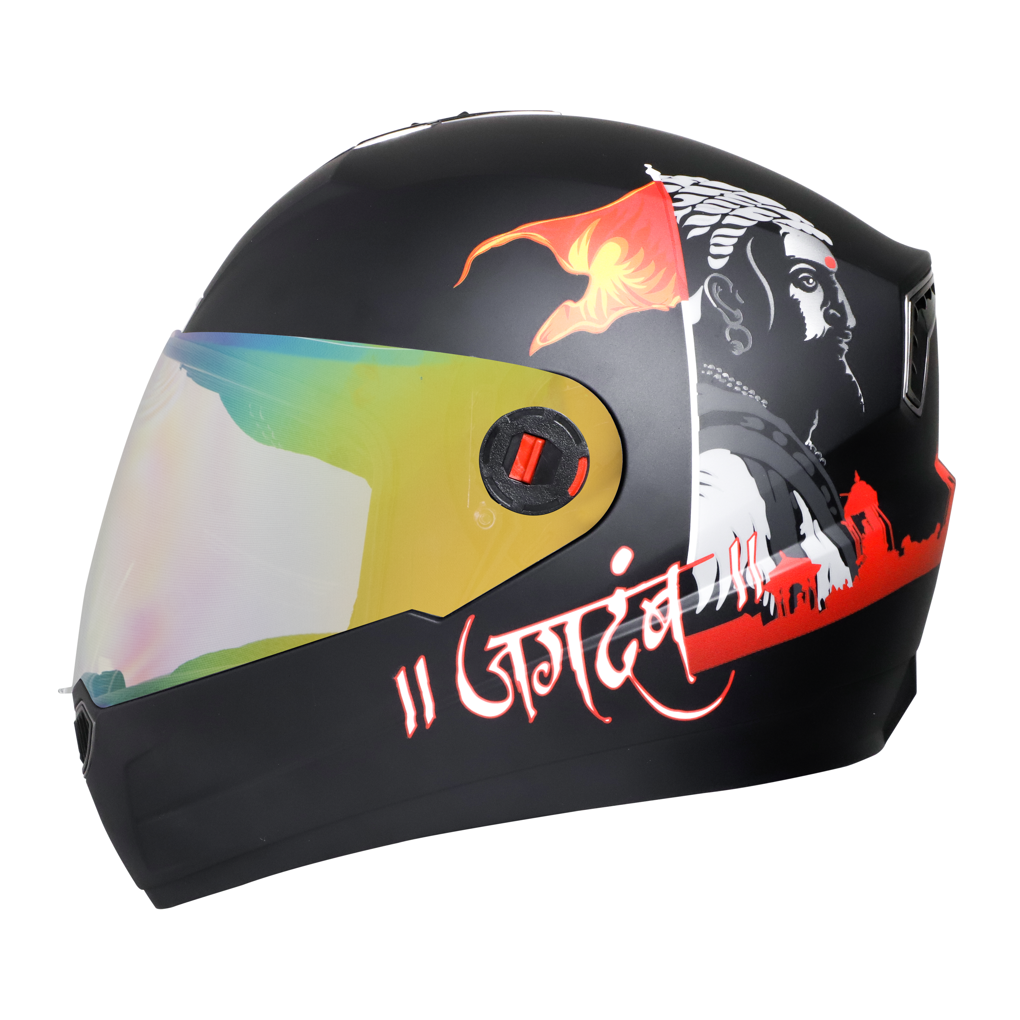 Steelbird SBA-1 Jagdamb Full Face Graphics Helmet, ISI Certified Helmet (Matt Black Grey With Night Vision Green Visor)