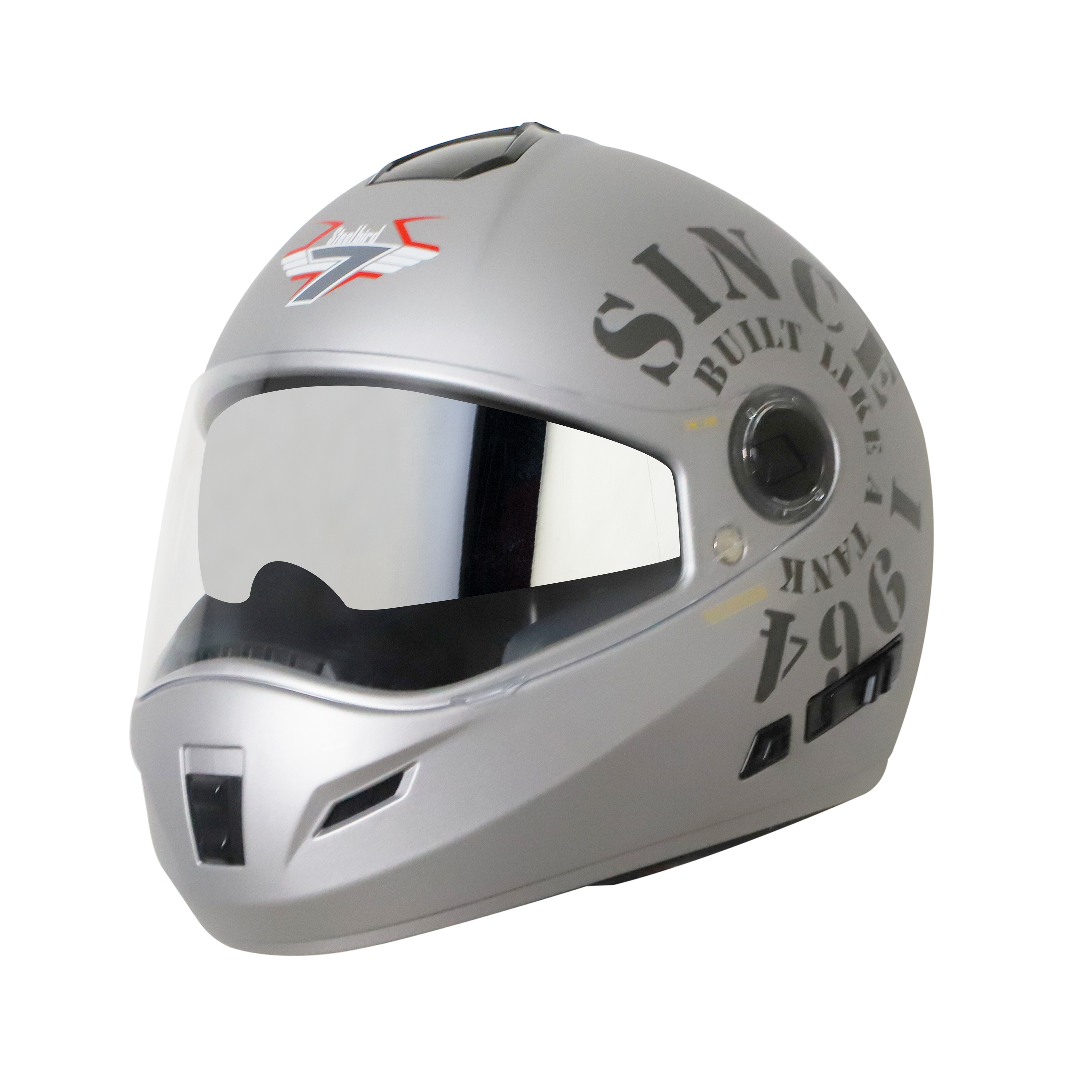 Steelbird Cyborg Tank Full Face Helmet with Chrome Silver Sun Shield, ISI Certified Helmet (Matt Silver Grey)