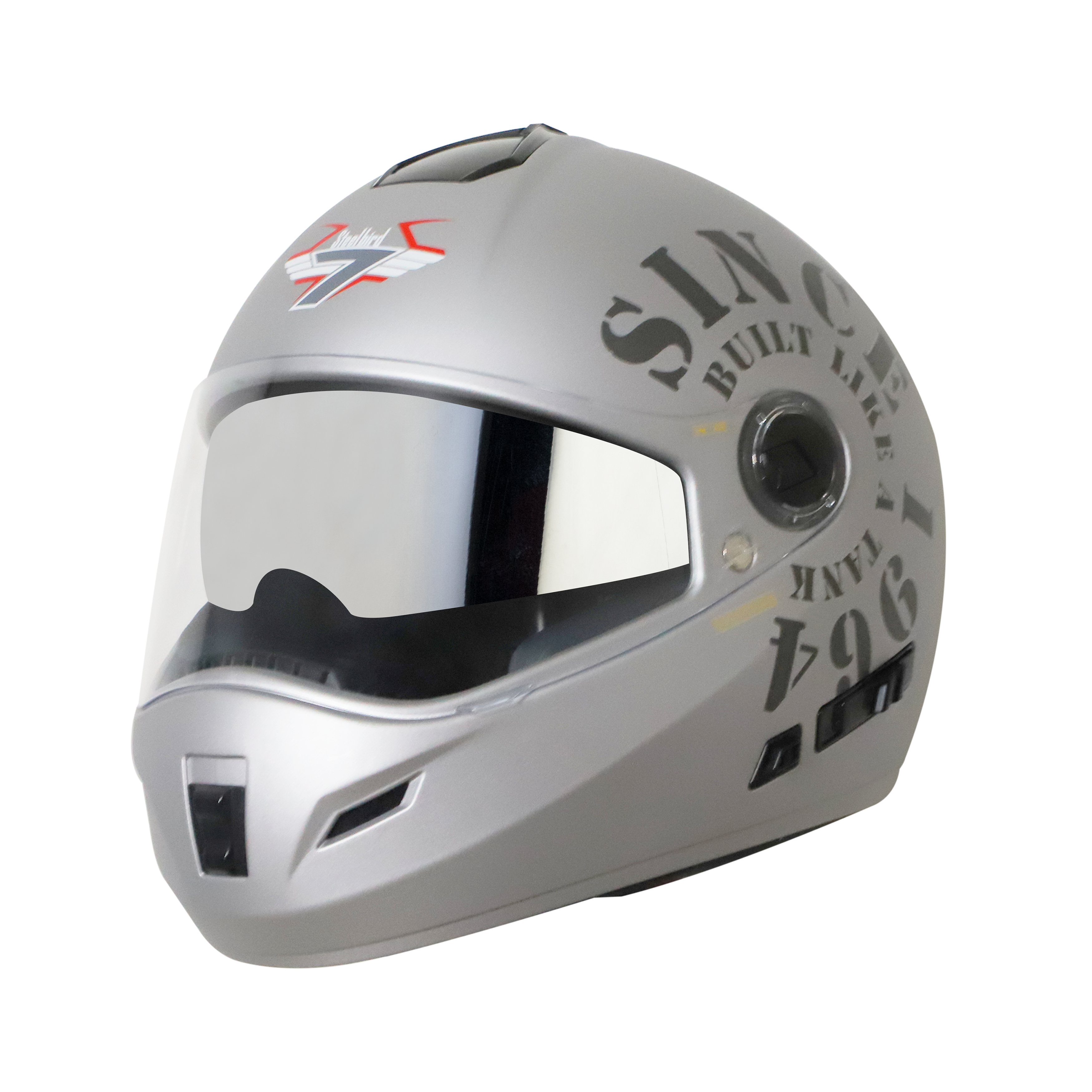 Steelbird Cyborg Tank Full Face Helmet With Chrome Silver Sun Shield, ISI Certified Helmet (Matt Silver Grey)