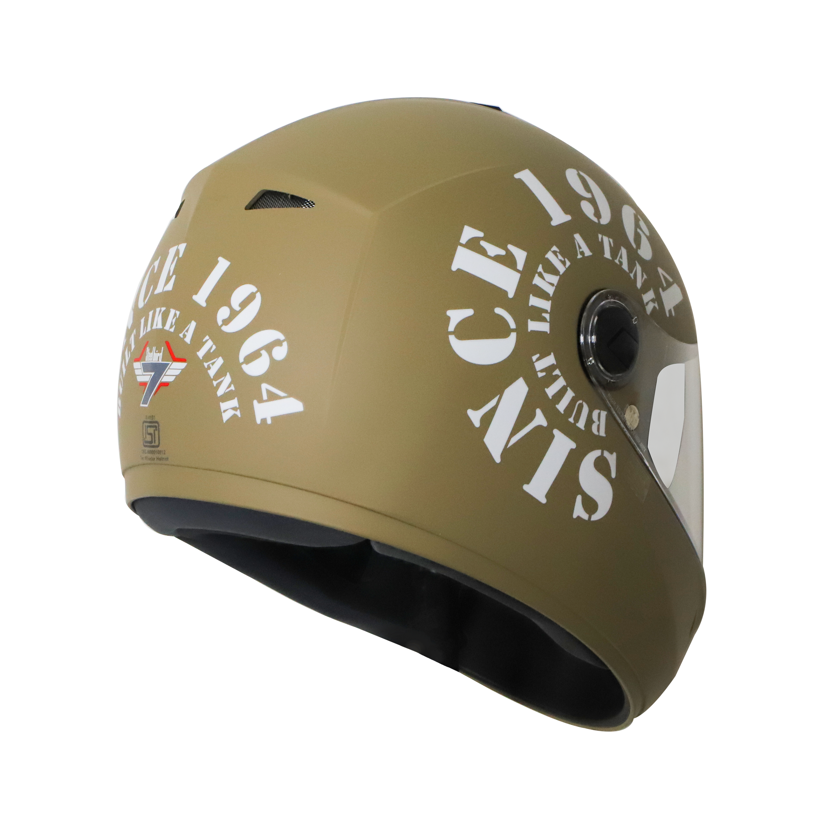 Steelbird Cyborg Tank Full Face Helmet With Chrome Silver Sun Shield, ISI Certified Helmet (Matt Desert Storm White)