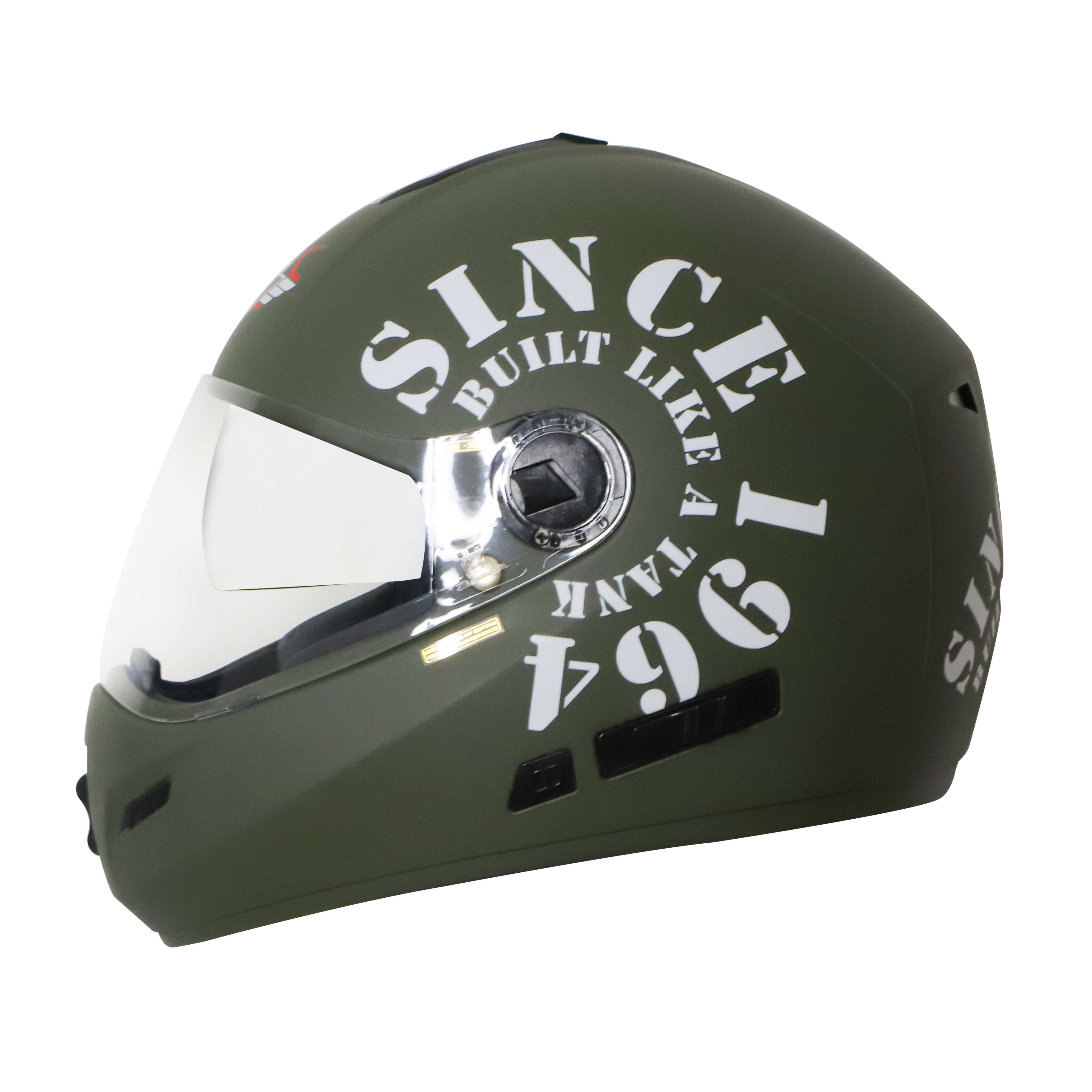 Steelbird Cyborg Tank Full Face Helmet With Chrome Silver Sun Shield, ISI Certified Helmet (Matt Battle Green White)