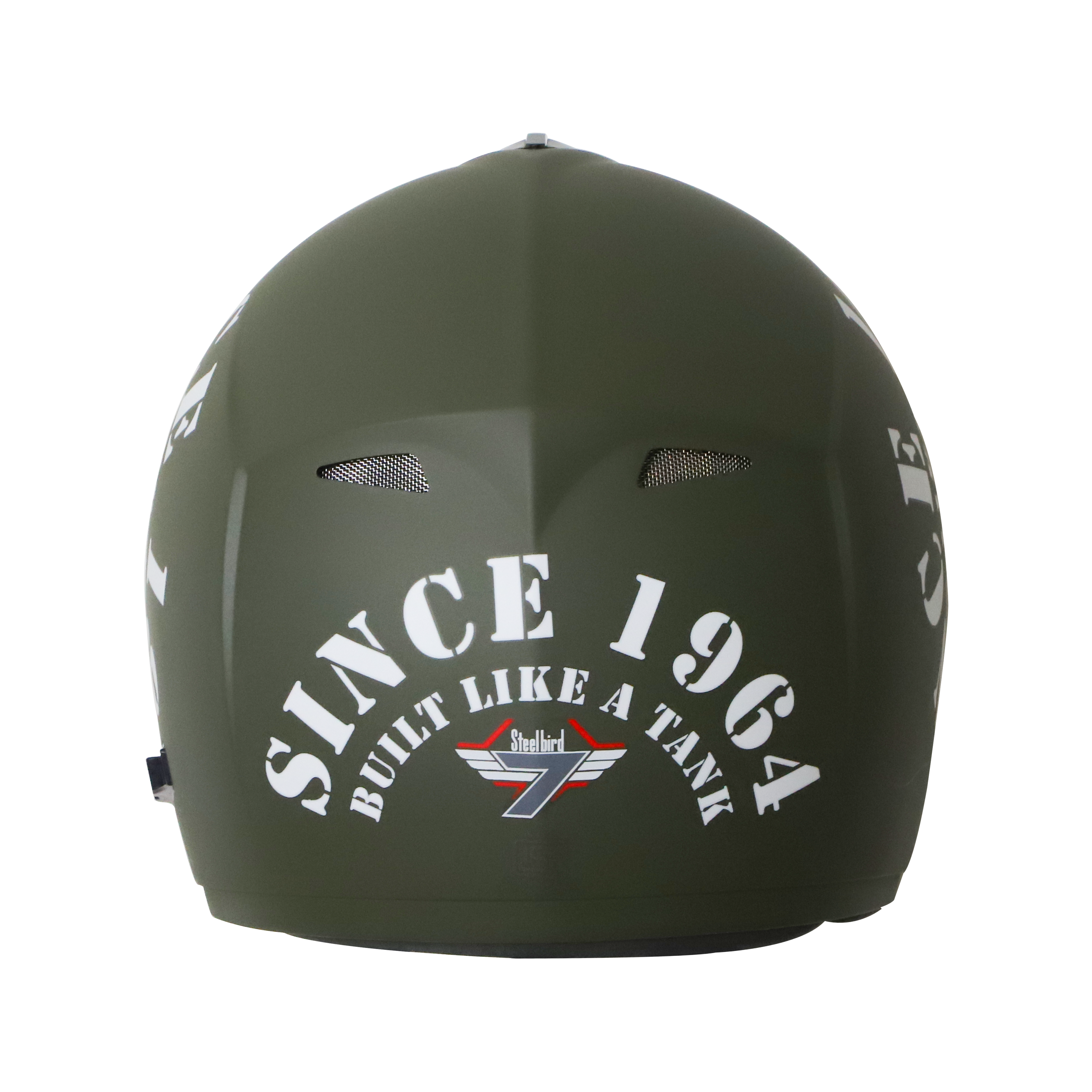 Steelbird Cyborg Tank Full Face Helmet With Chrome Silver Sun Shield, ISI Certified Helmet (Matt Battle Green White)