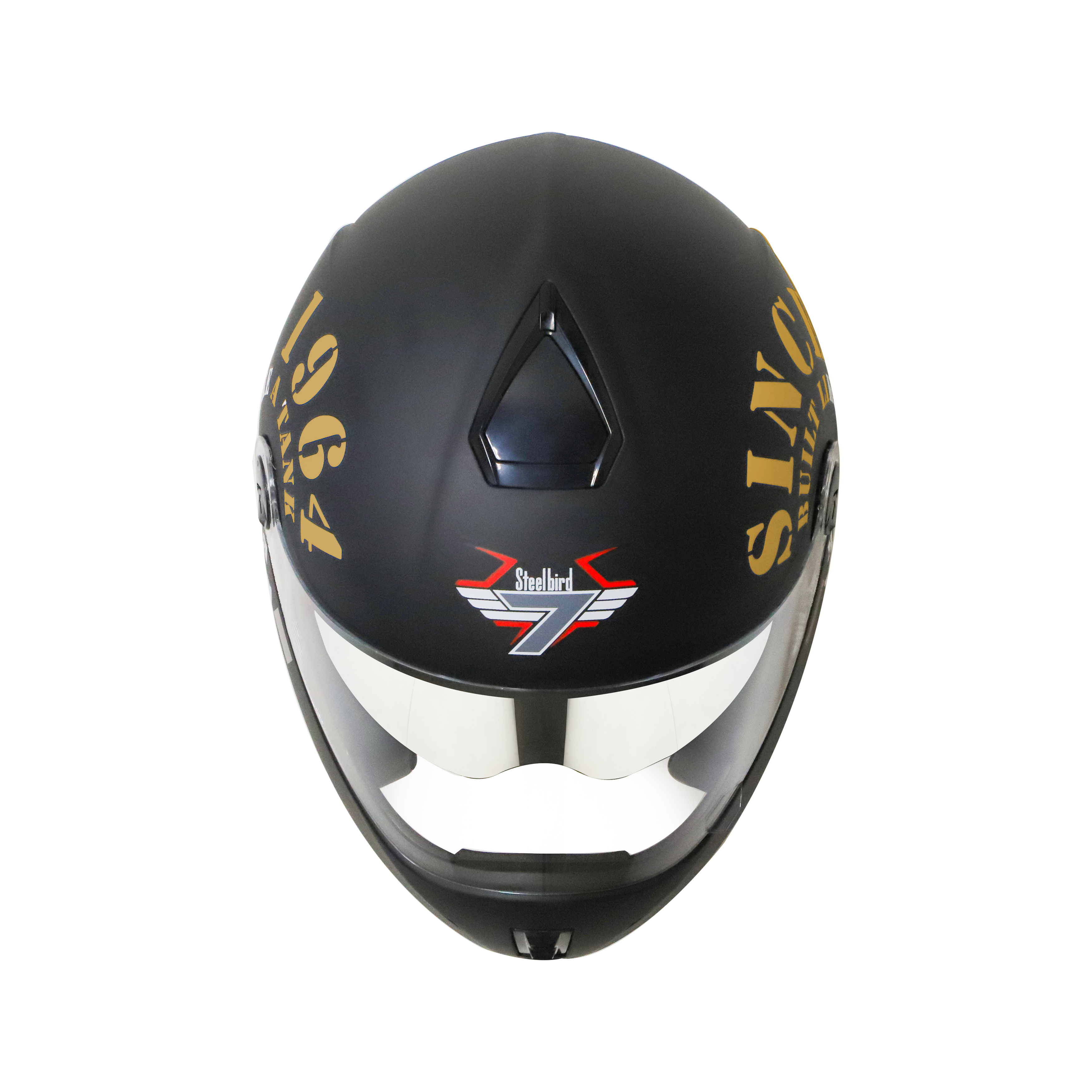 Steelbird Cyborg Tank Full Face Helmet With Chrome Silver Sun Shield, ISI Certified Helmet (Matt Black Gold)