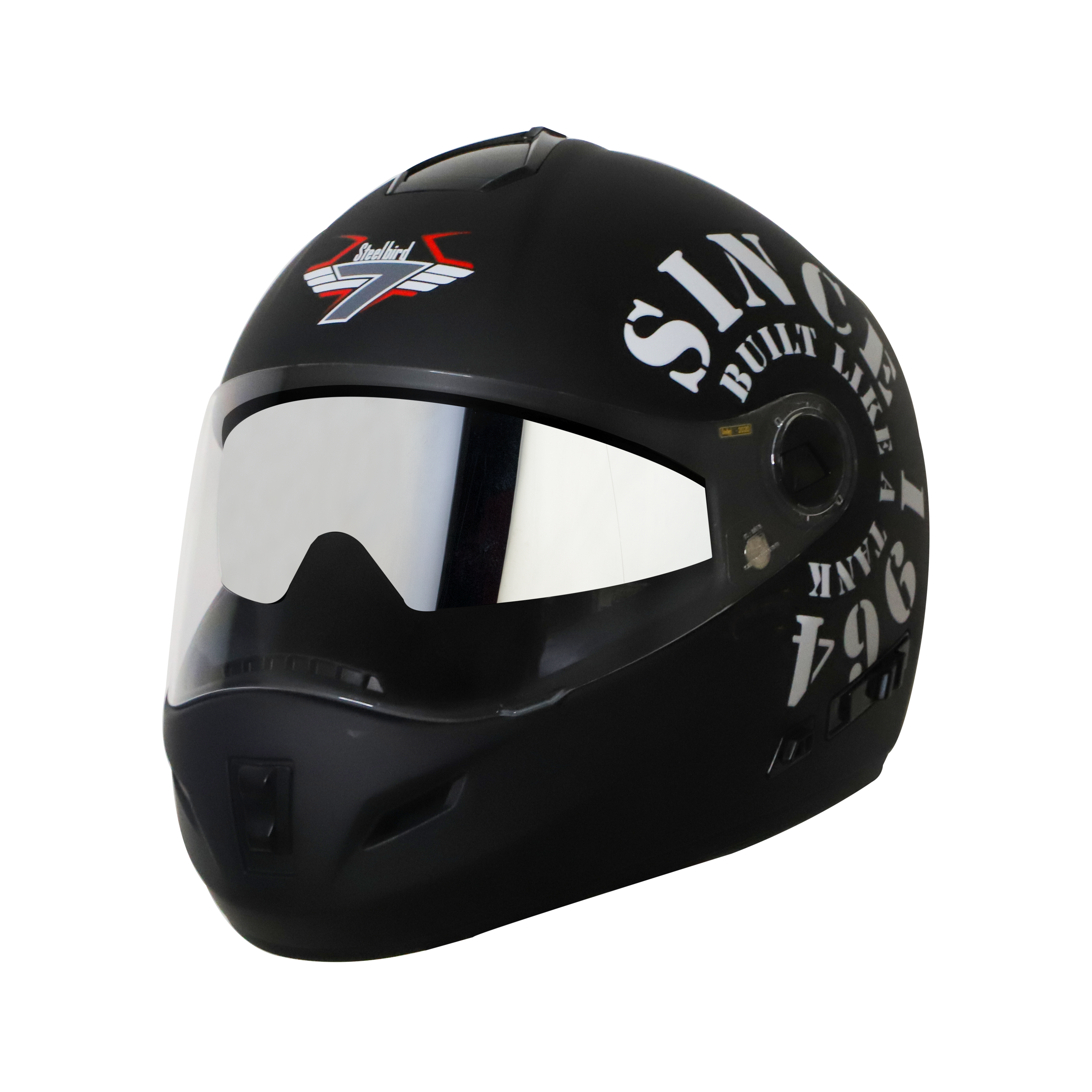 Steelbird Cyborg Tank Full Face Helmet With Chrome Silver Sun Shield, ISI Certified Helmet (Matt Black White)