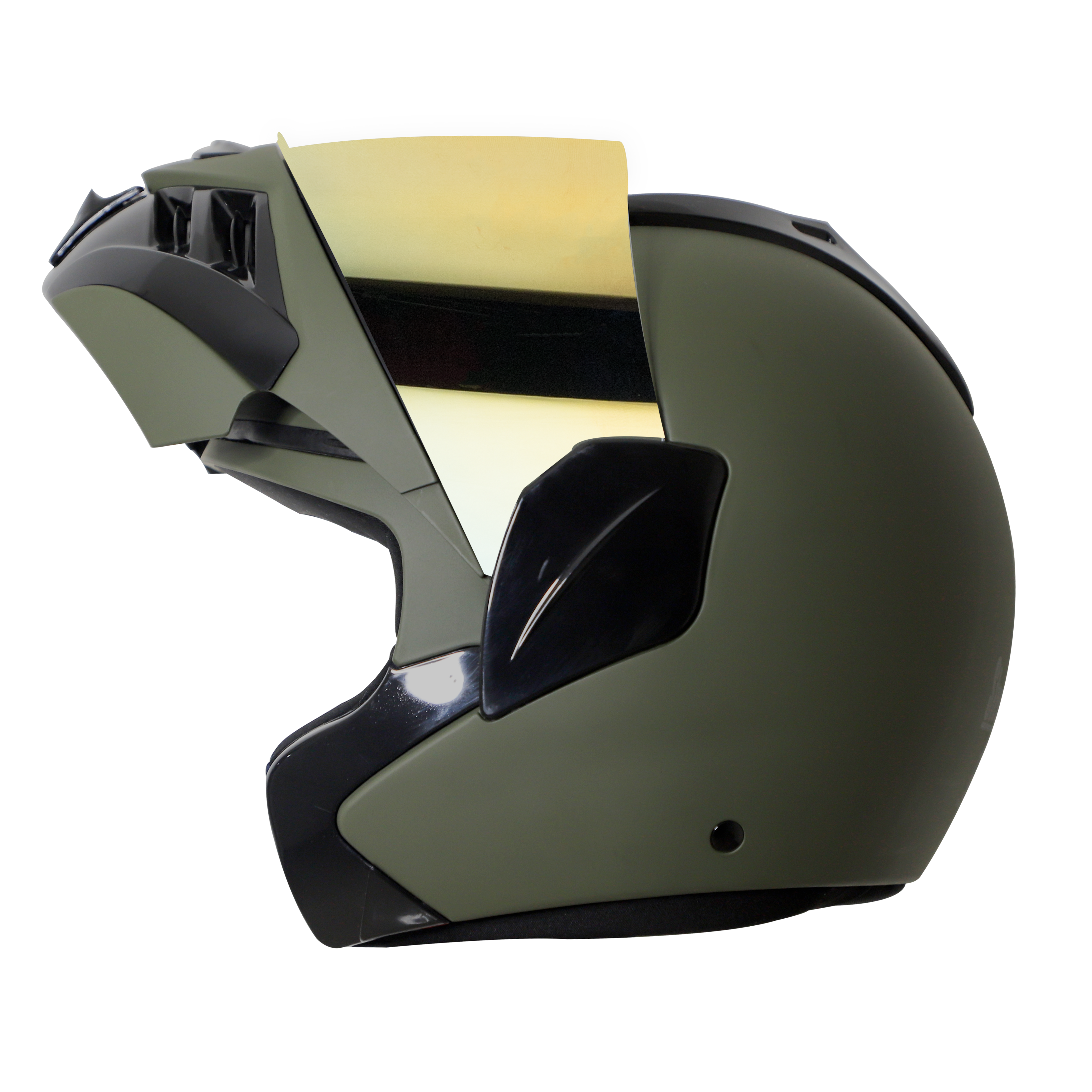 Steelbird SB-34 TRX ISI Certified Flip-Up Helmet For Men And Women (Matt Battle Green With Chrome Gold Visor)