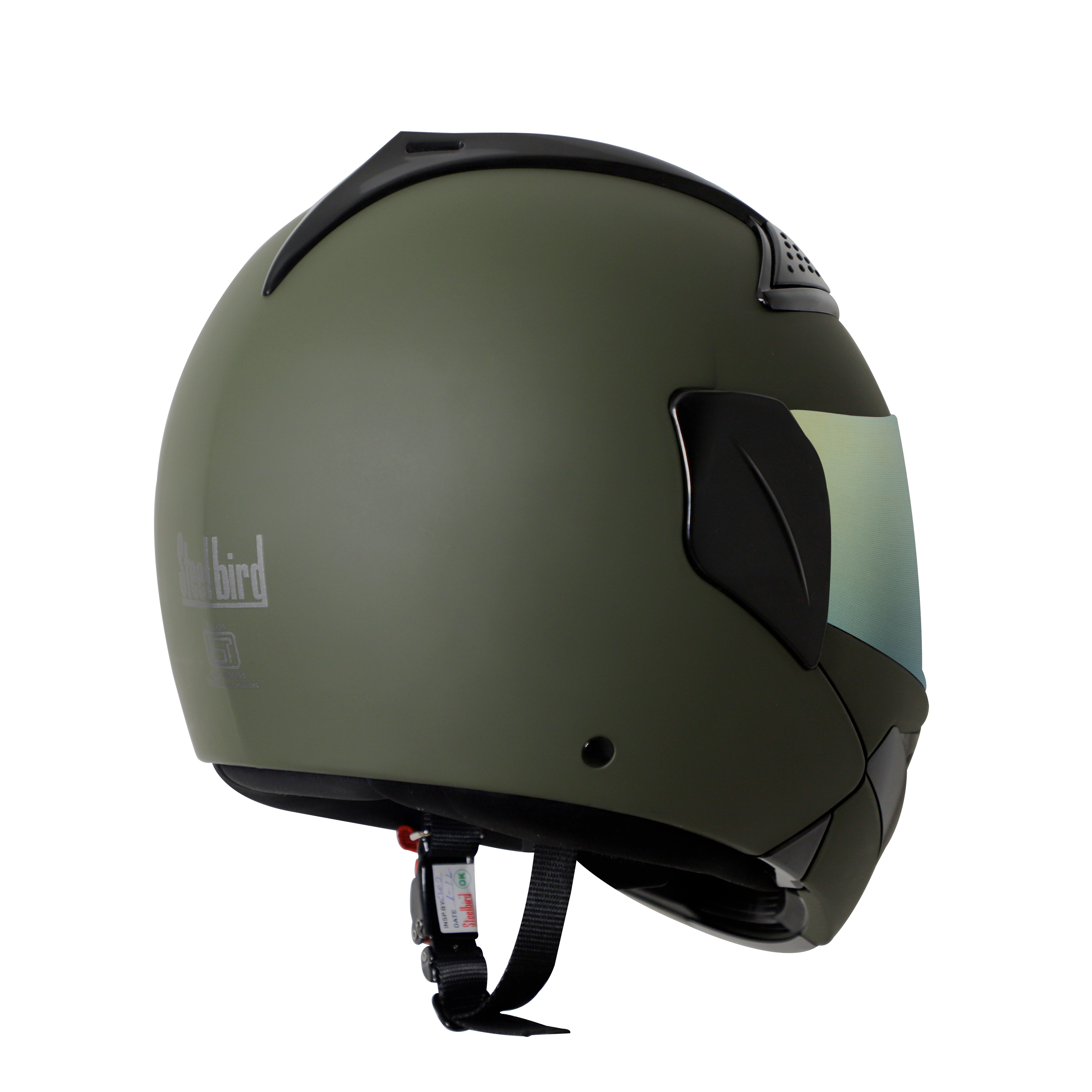 Steelbird SB-34 TRX ISI Certified Flip-Up Helmet For Men And Women (Matt Battle Green With Chrome Gold Visor)
