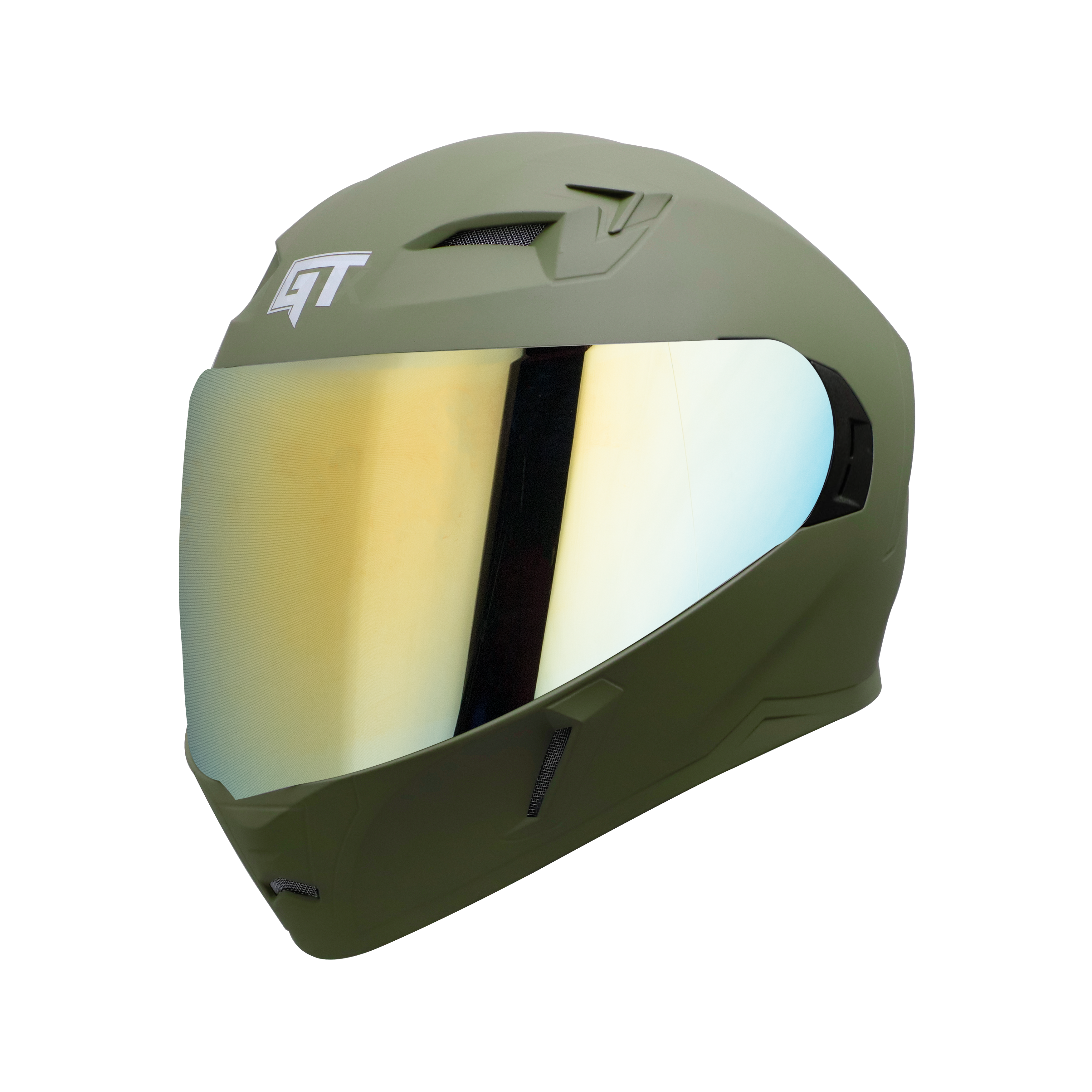 Steelbird SBA-21 GT Full Face ISI Certified Helmet (Matt Battle Green With Chrome Gold Visor)