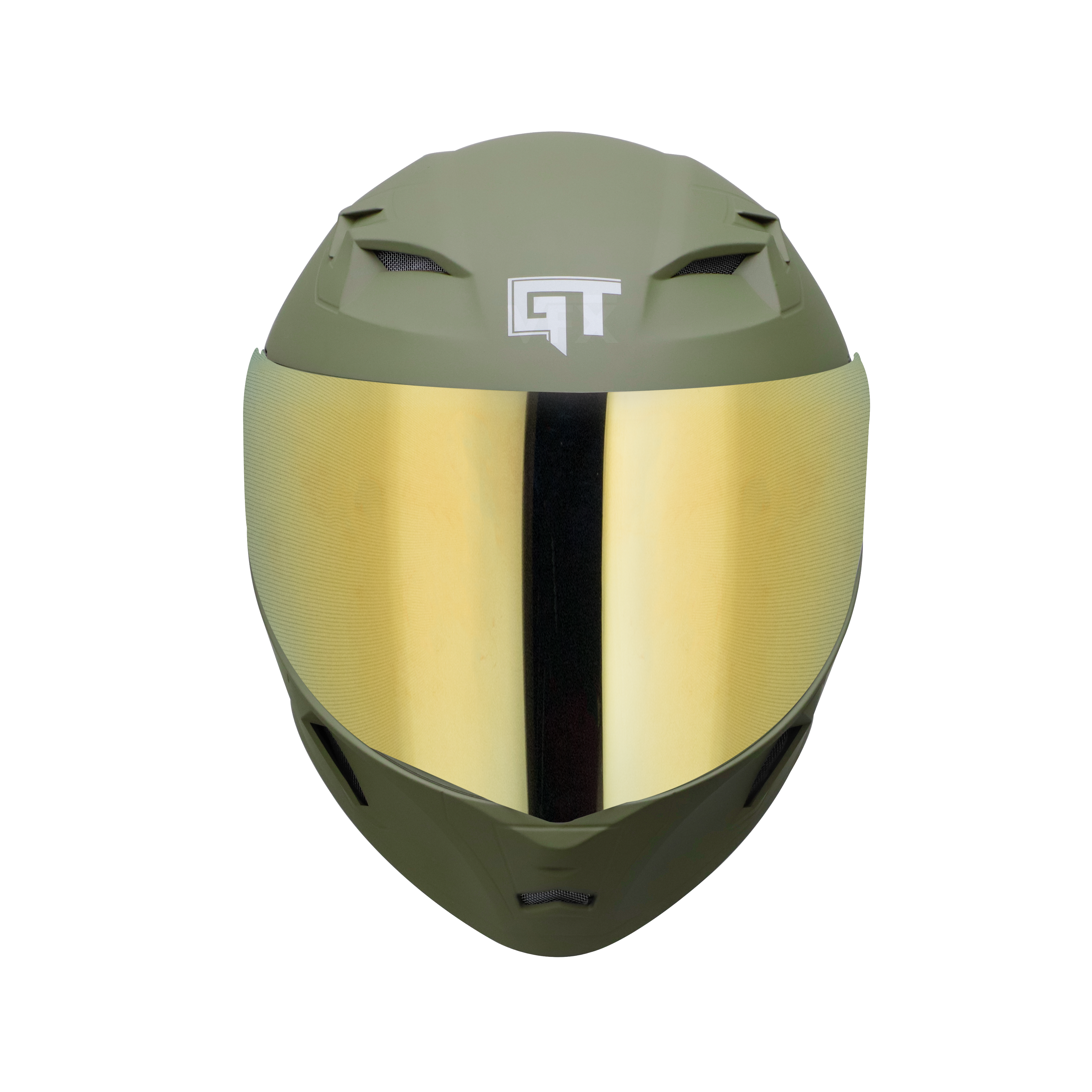 Steelbird SBA-21 GT Full Face ISI Certified Helmet (Matt Battle Green With Chrome Gold Visor)