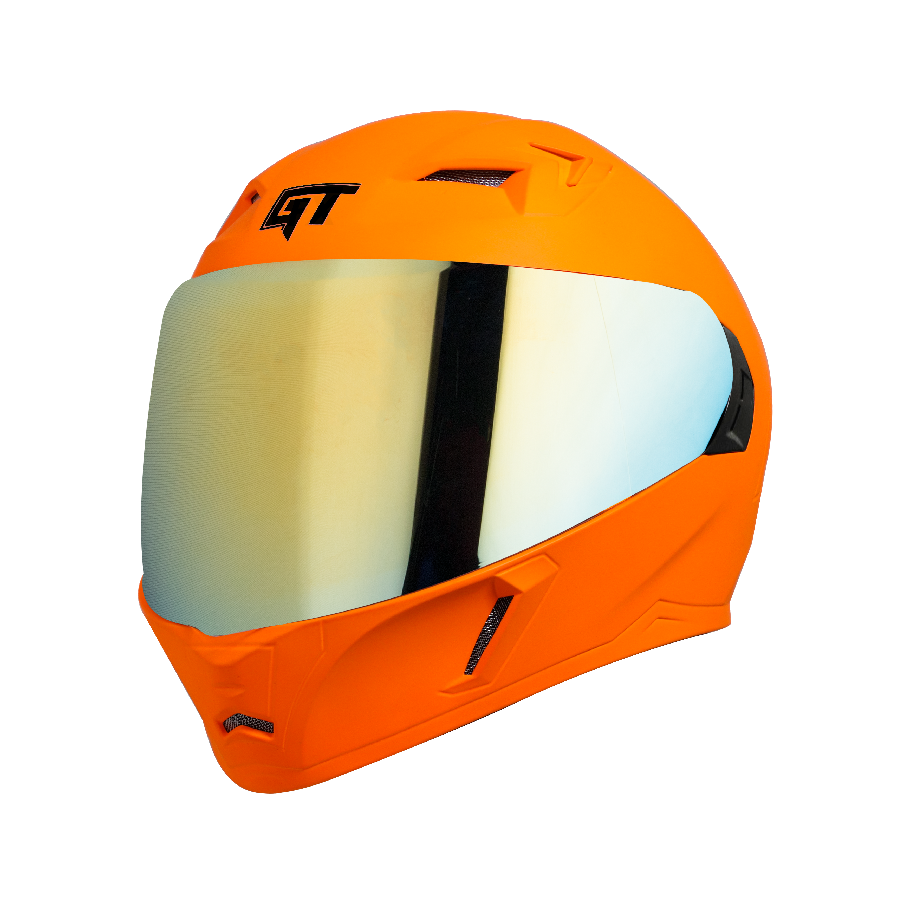 Steelbird SBA-21 GT Full Face ISI Certified Helmet (Glossy Fluo Orange With Chrome Gold Visor)