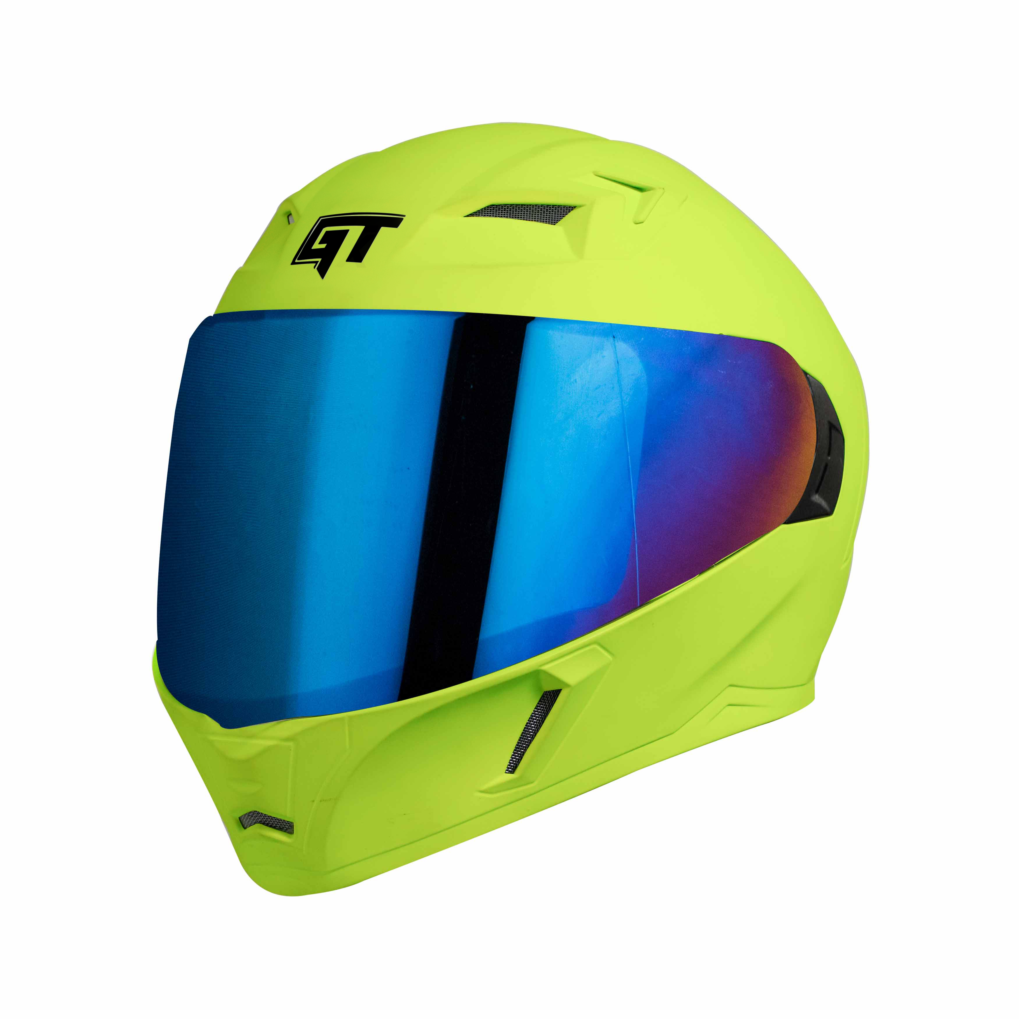 Steelbird SBA-21 GT Full Face ISI Certified Helmet (Glossy Fluo Neon With Chrome Blue Visor)