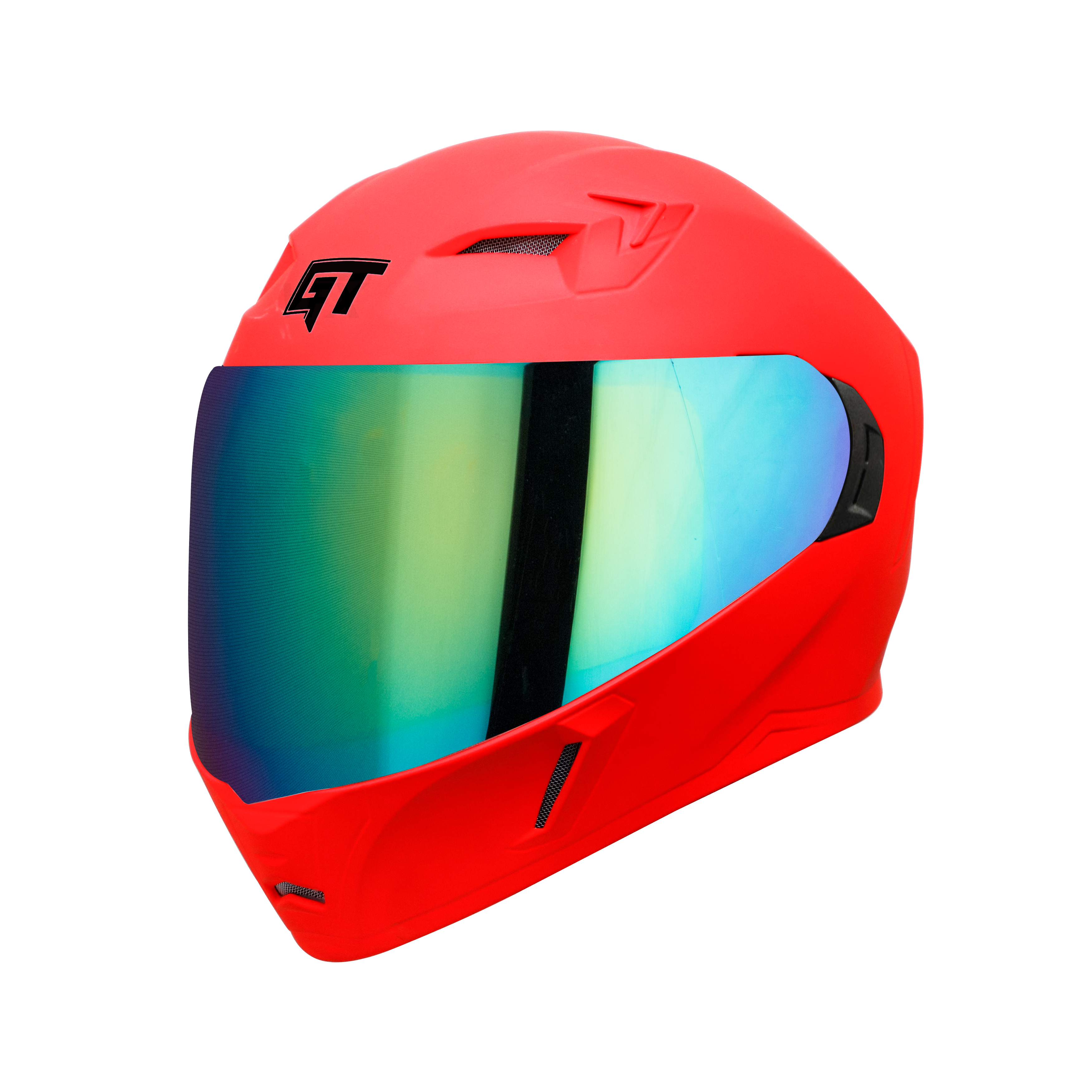 Steelbird SBA-21 GT Full Face ISI Certified Helmet (Glossy Fluo Watermelon With Chrome Blue Visor)