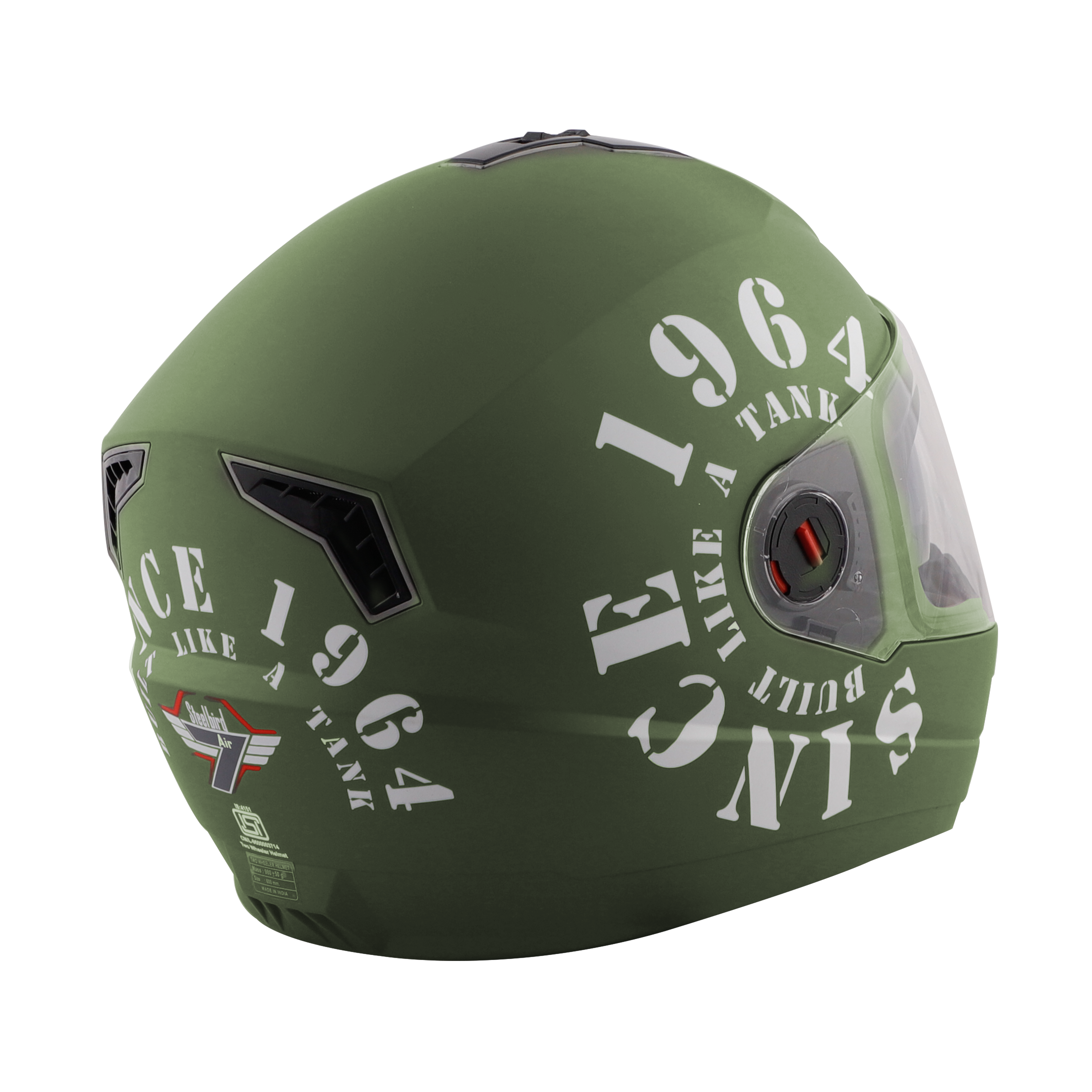 Steelbird SBA-1 Tank Double Visor Full Face Graphics Helmet, Inner Silver Sun Shield And Outer Clear Visor (Matt Battle Green White)