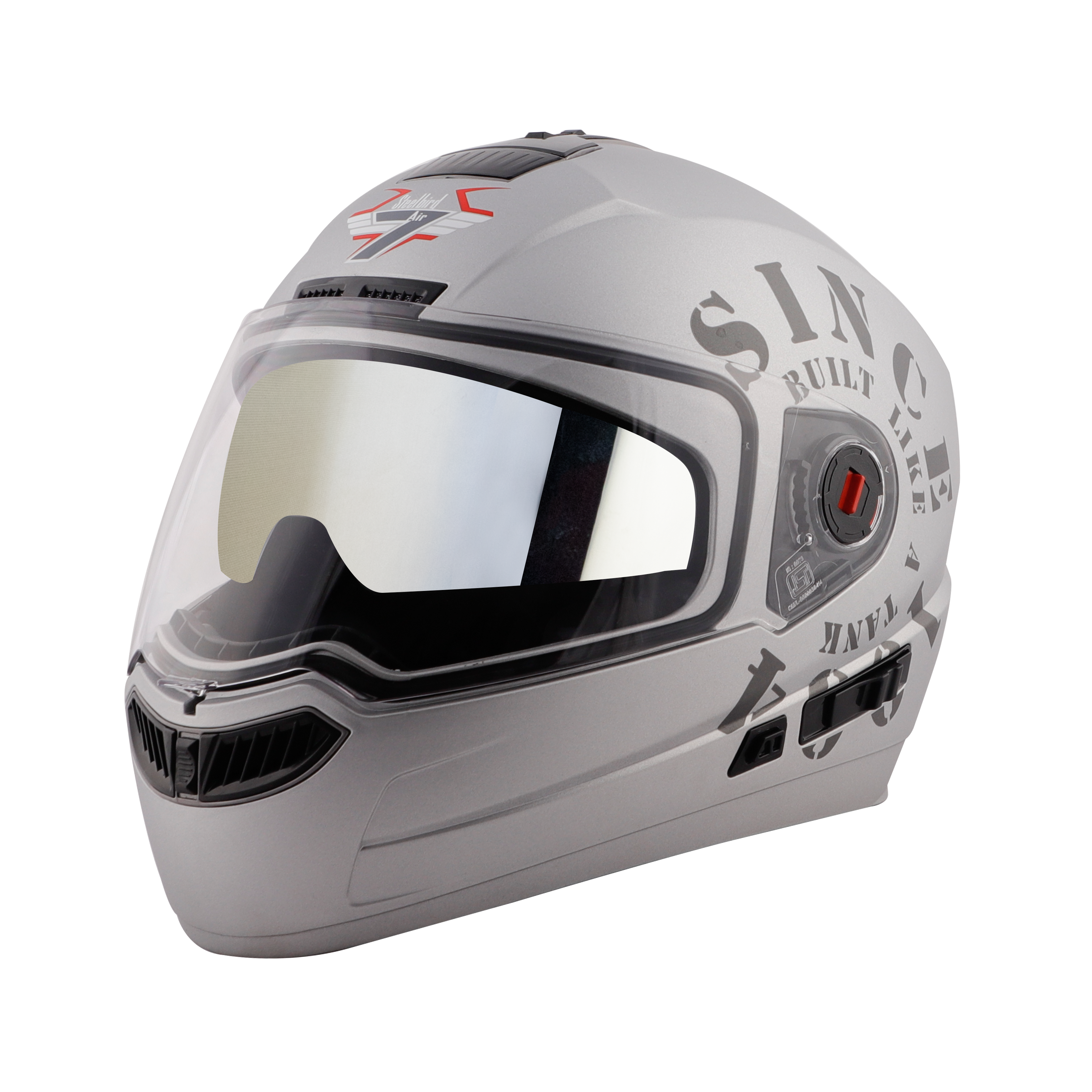 Steelbird SBA-1 Tank Double Visor Full Face Graphics Helmet, Inner Silver Sun Shield and Outer Clear Visor (Matt Silver Grey)
