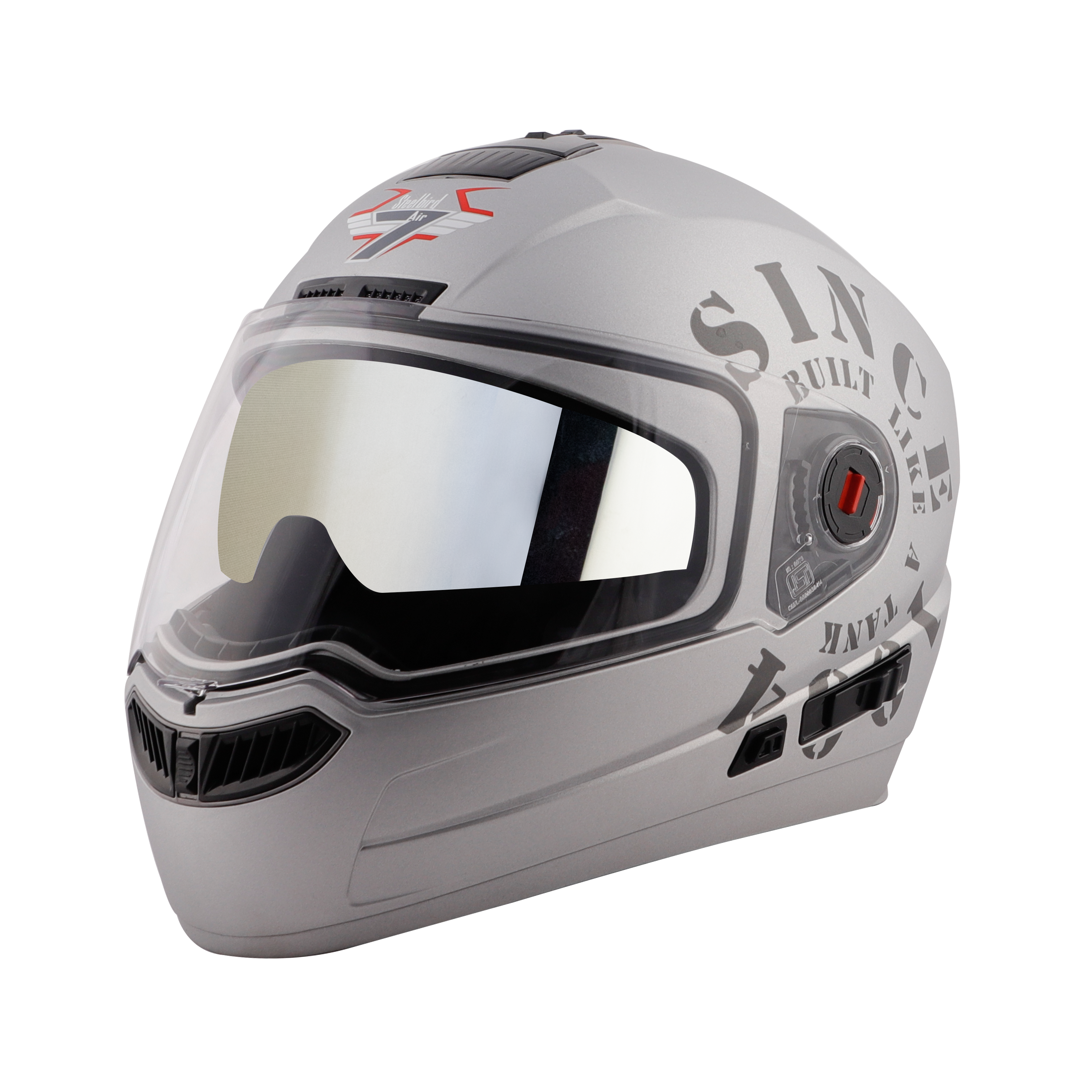 Steelbird SBA-1 Tank Double Visor Full Face Graphics Helmet, Inner Silver Sun Shield And Outer Clear Visor (Matt Silver Grey)