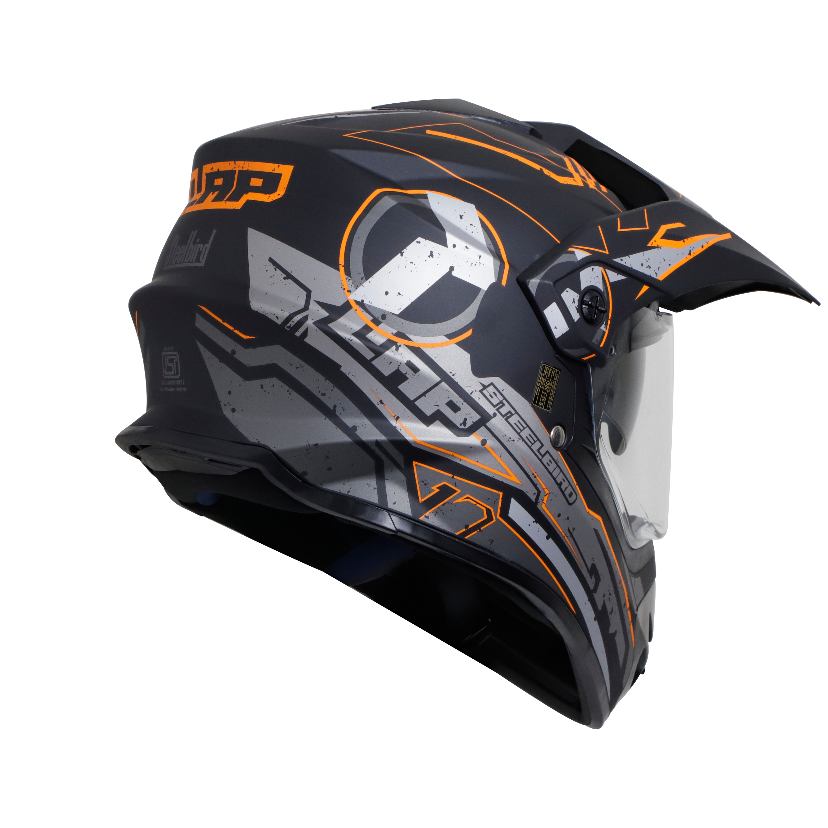 SB-42 BANG LAP MAT BLACK WITH ORANGE (WITH CHROME SILVER INNER SUN SHIELD)