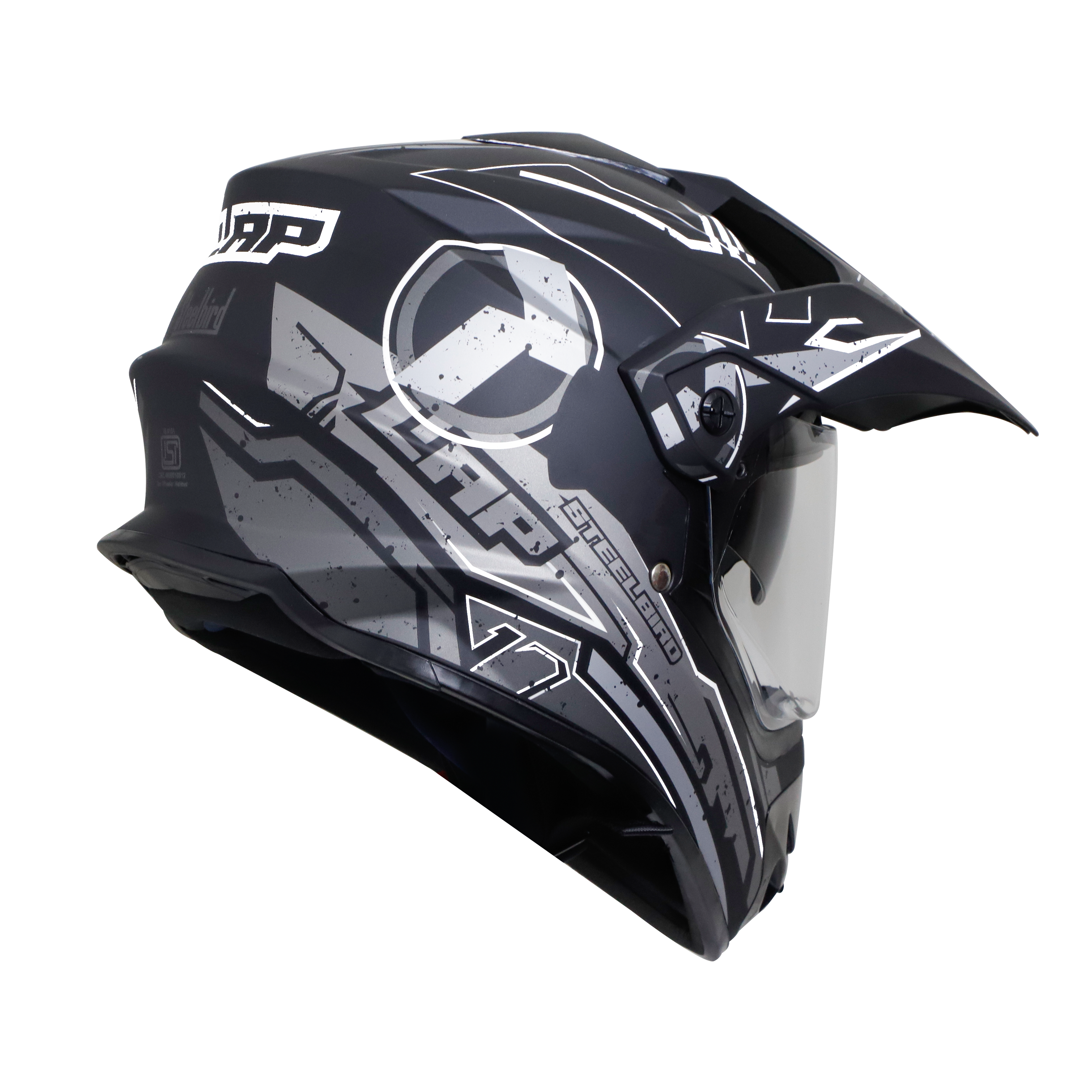 SB-42 BANG LAP MAT BLACK WITH WHITE (WITH CHROME SILVER INNER SUN SHIELD)