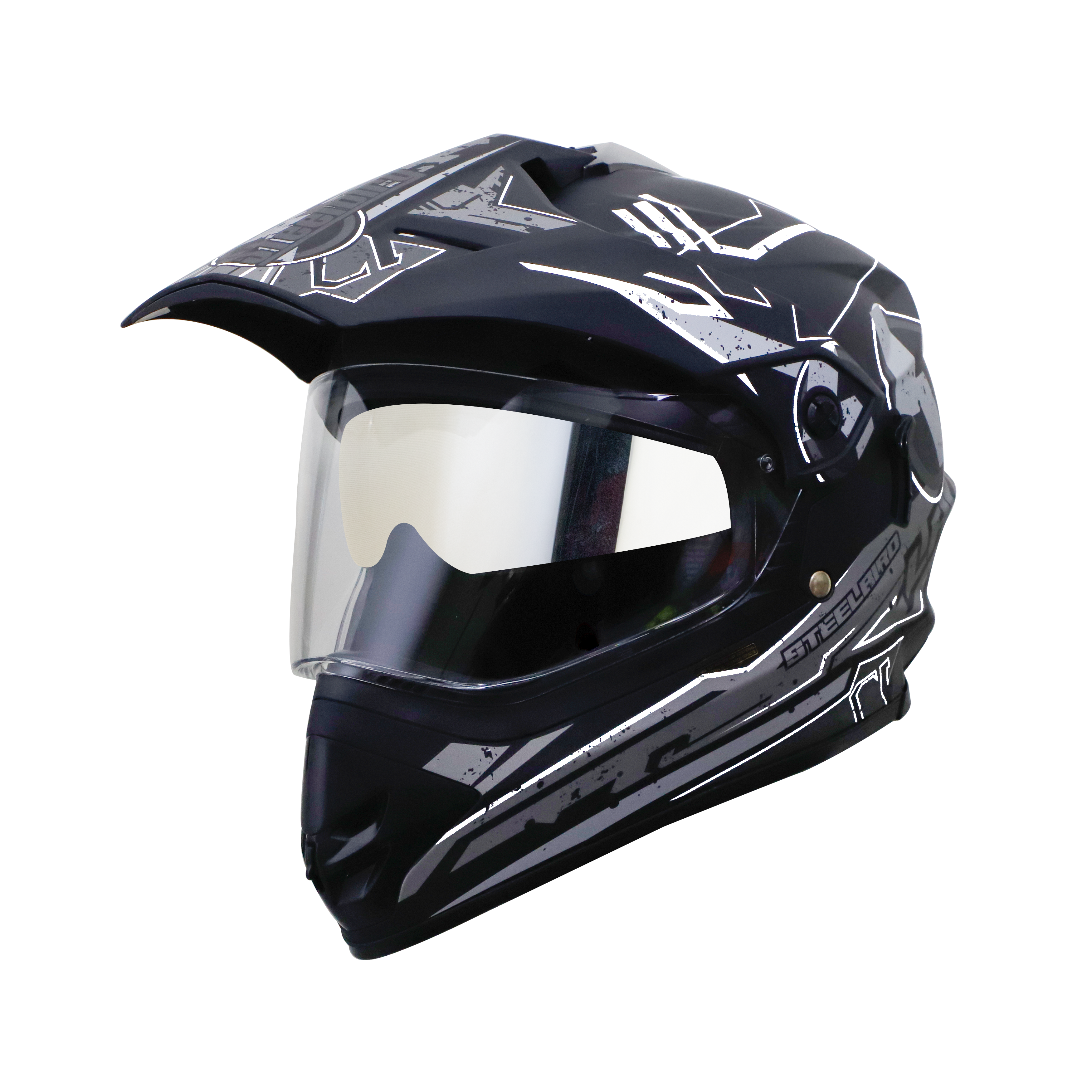 SB-42 BANG LAP GLOSSY BLACK WITH WHITE (WITH CHROME SILVER INNER SUN SHIELD)