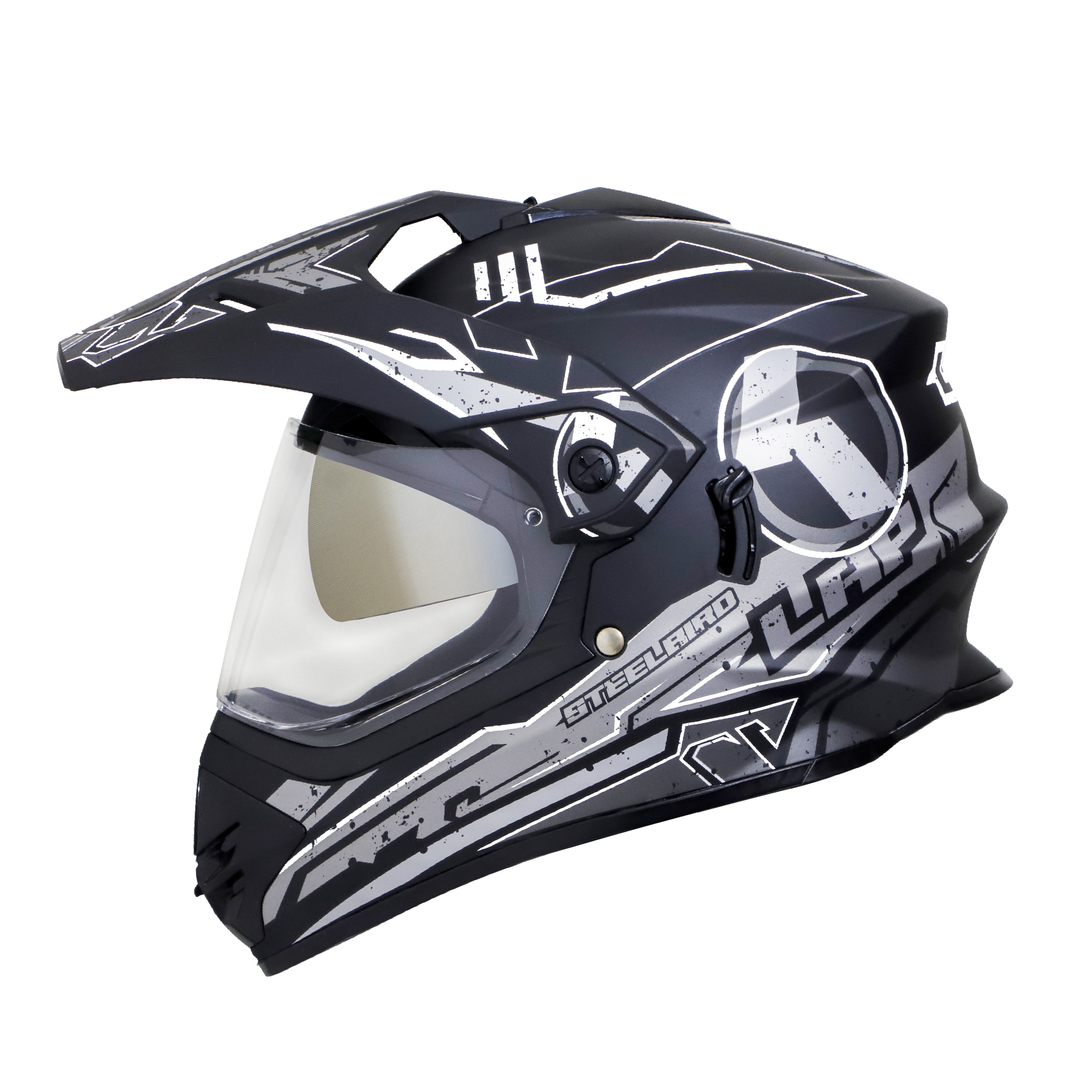 SB-42 BANG LAP GLOSSY BLACK WITH WHITE (WITH CHROME SILVER INNER SUN SHIELD)