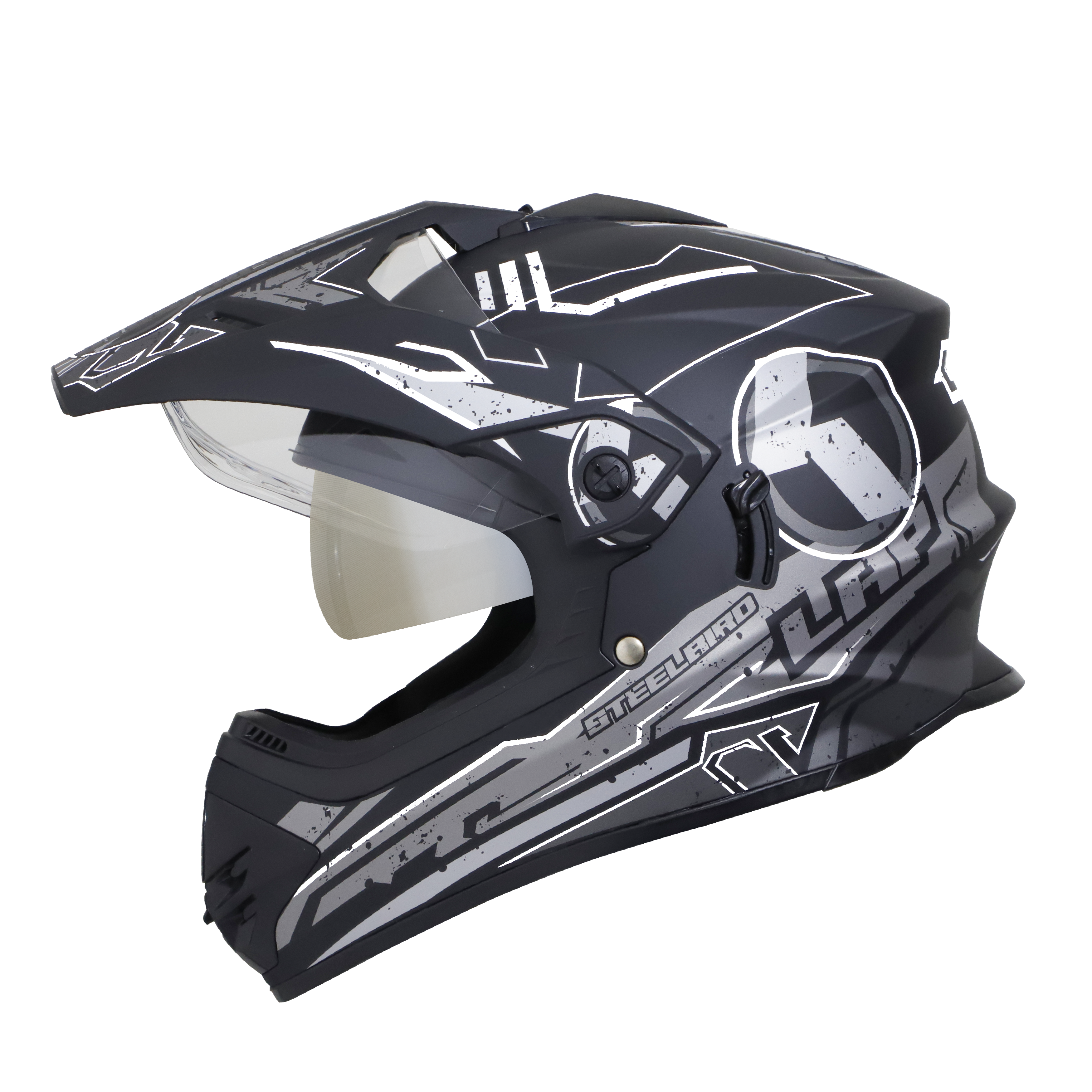 SB-42 BANG LAP GLOSSY BLACK WITH WHITE (WITH CHROME SILVER INNER SUN SHIELD)