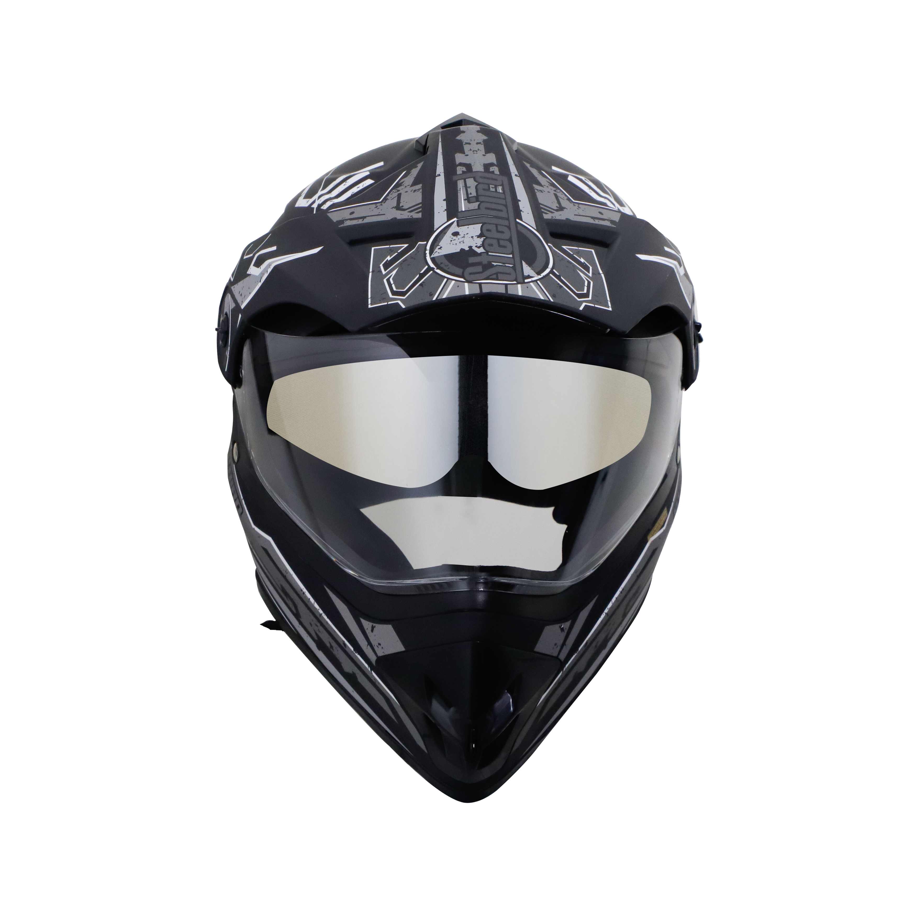 SB-42 BANG LAP GLOSSY BLACK WITH WHITE (WITH CHROME SILVER INNER SUN SHIELD)