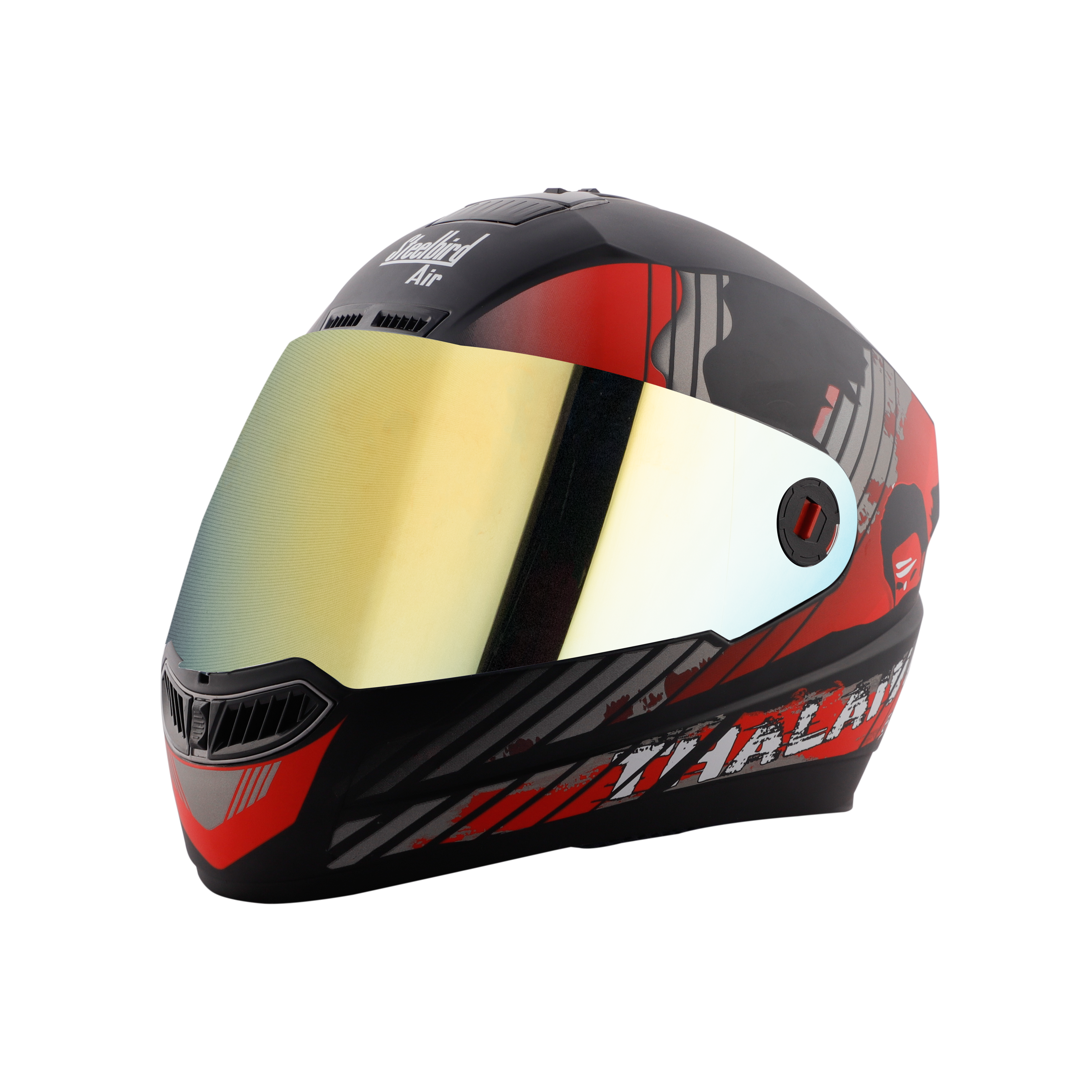 Steelbird SBA-1 Thalaiva ISI Certified Full Face Helmet (Matt Black Red with Chrome Gold Visor)