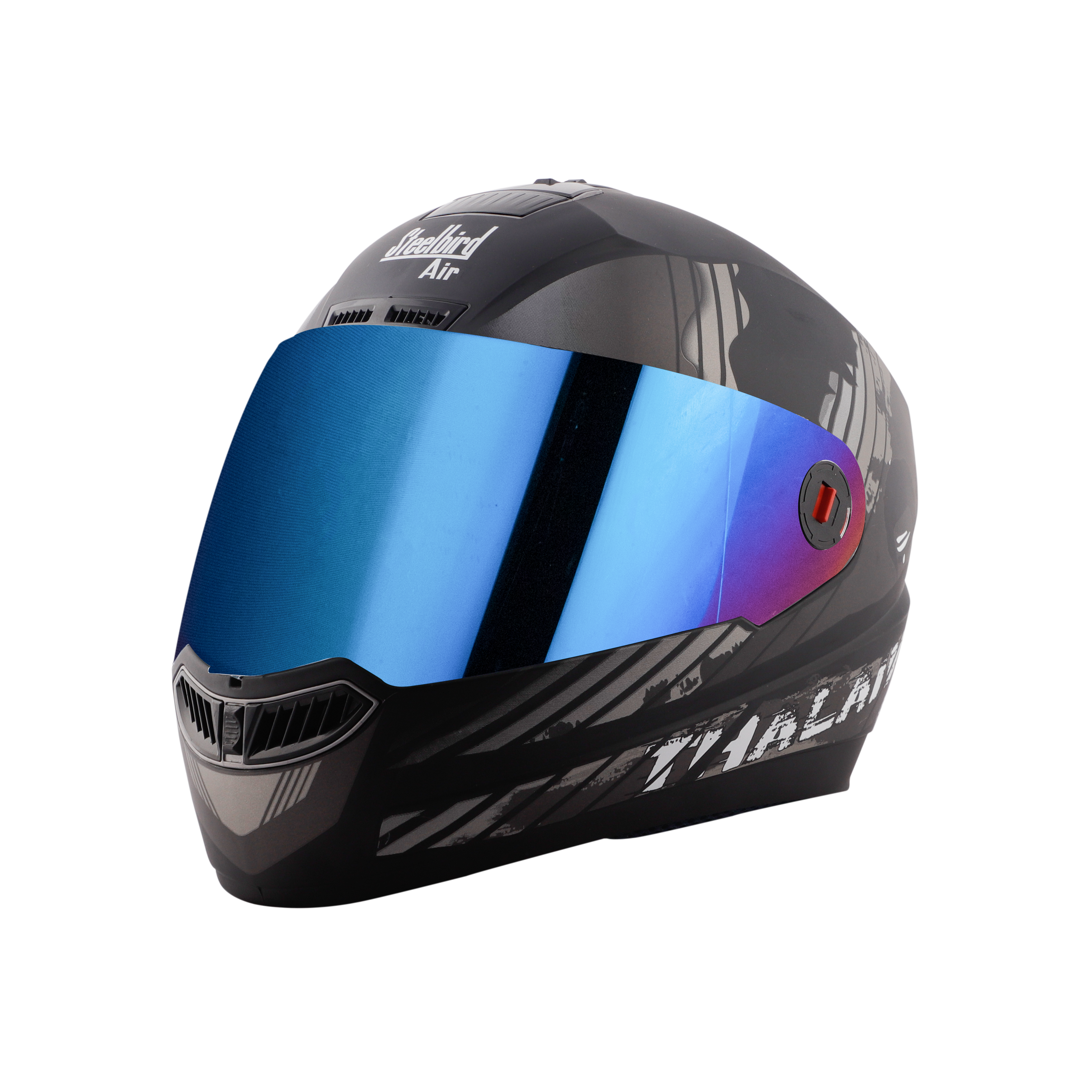 Steelbird SBA-1 Thalaiva ISI Certified Full Face Helmet (Matt Black Grey With Chrome Blue Visor)