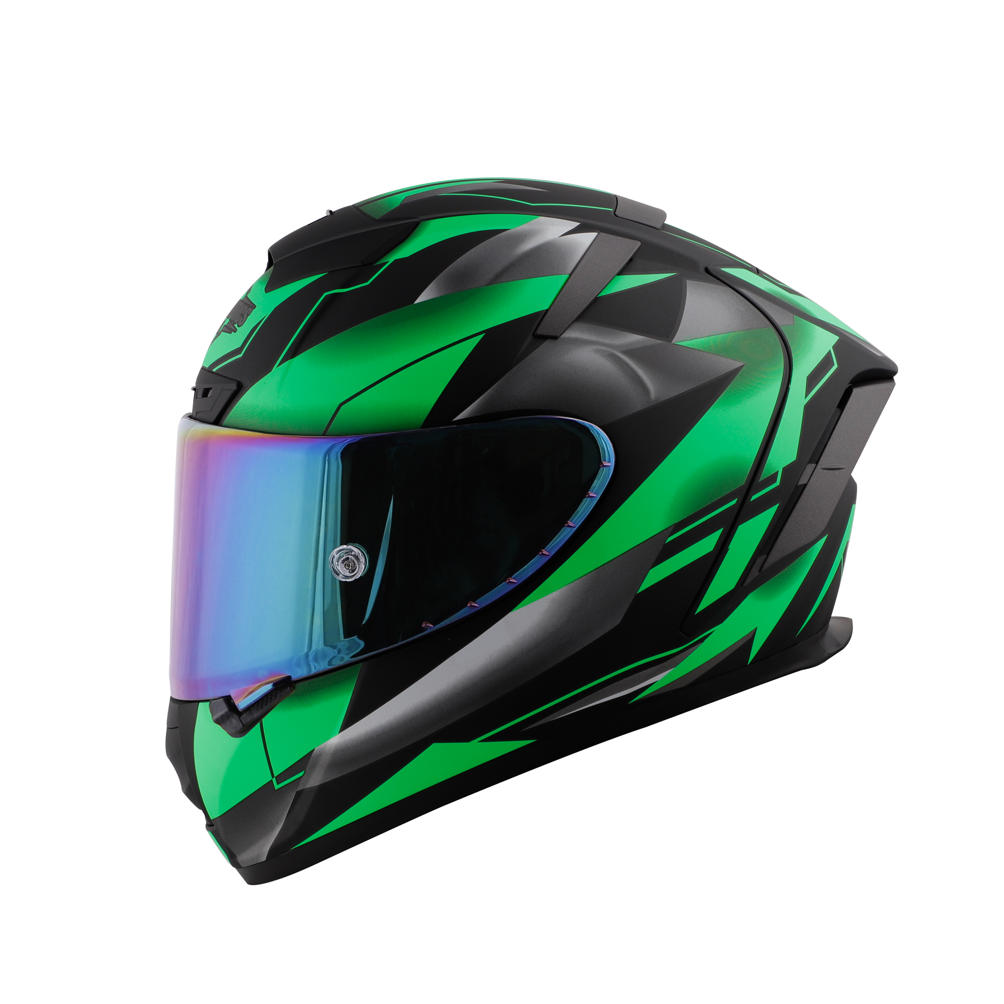 SA-2 METALLIC GLOSSY BLACK WITH FLUO GREEN ( FITTED WITH CLEAR VISOR  EXTRA CHROME RAINBOW VISOR FREE) WITH ANTI-FOG SHIELD HOLDER