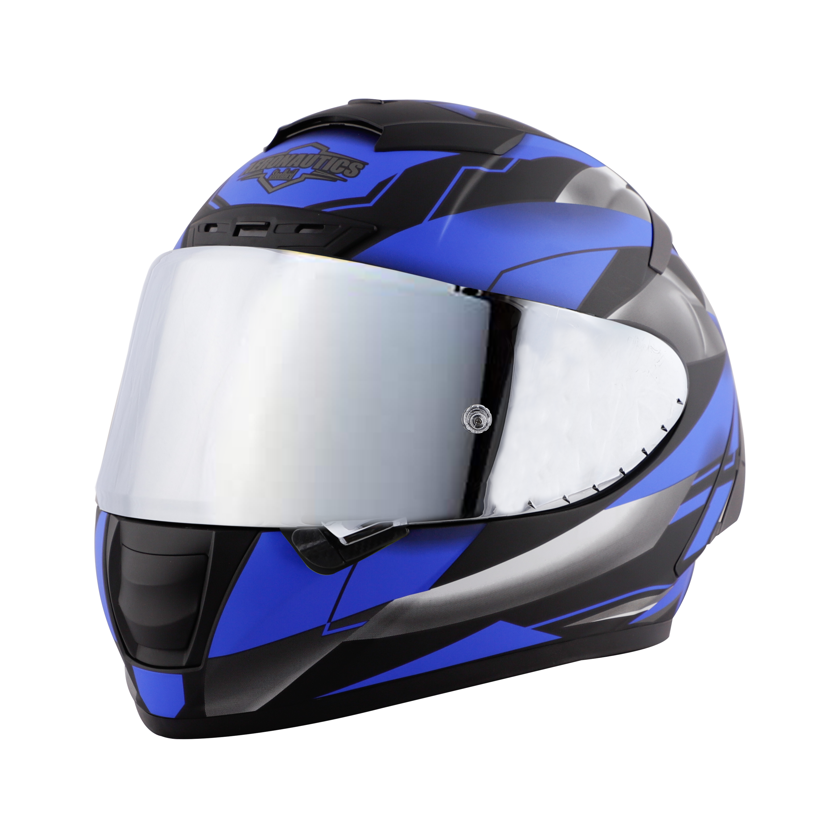 SA-2 METALLIC MAT BLACK WITH BLUE ( FITTED WITH CLEAR VISOR  EXTRA CHROME SILVER VISOR FREE) WITH ANTI-FOG SHIELD HOLDER