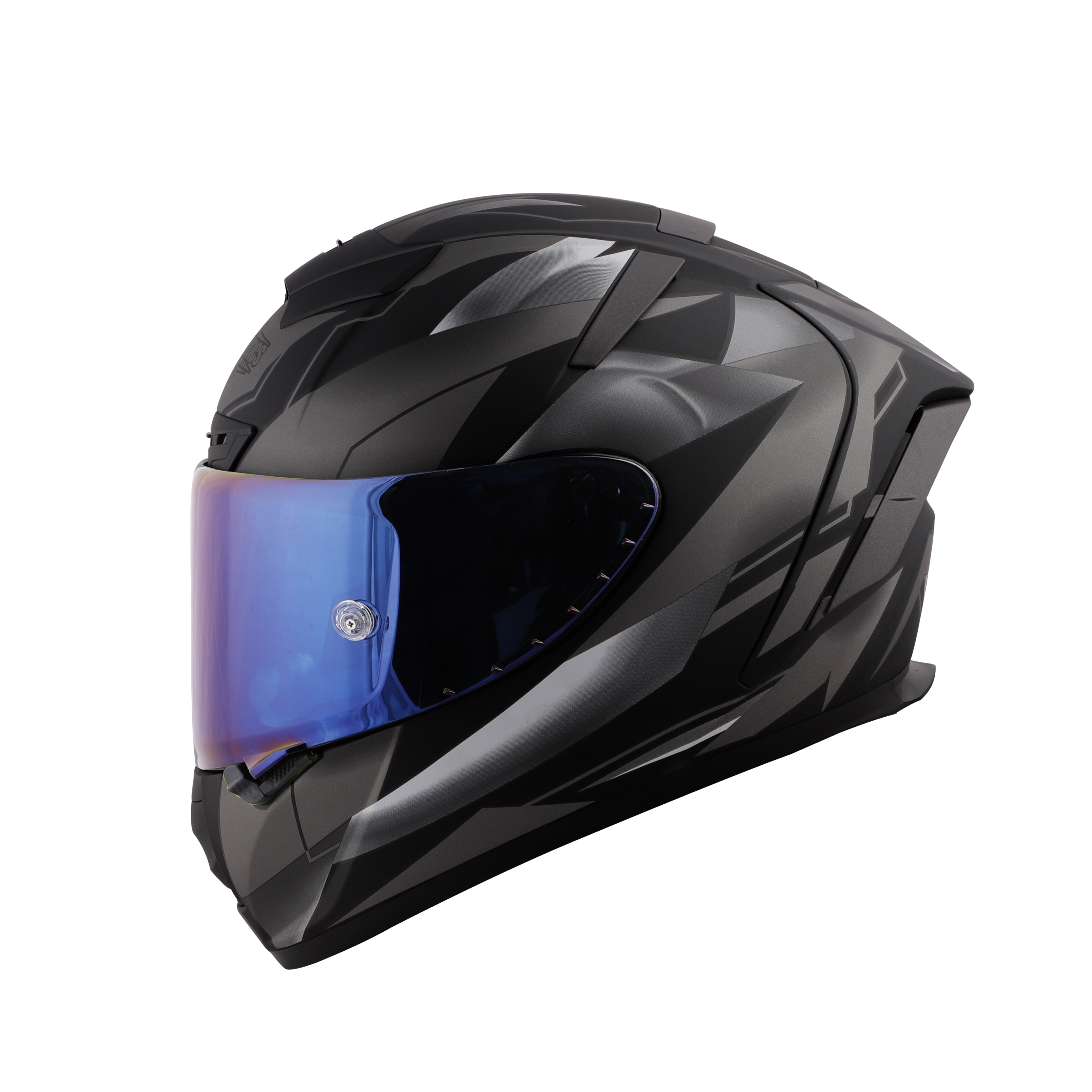SA-2 METALLIC MAT BLACK WITH GREY ( FITTED WITH CLEAR VISOR  EXTRA CHROME BLUE VISOR FREE) WITH ANTI-FOG SHIELD HOLDER