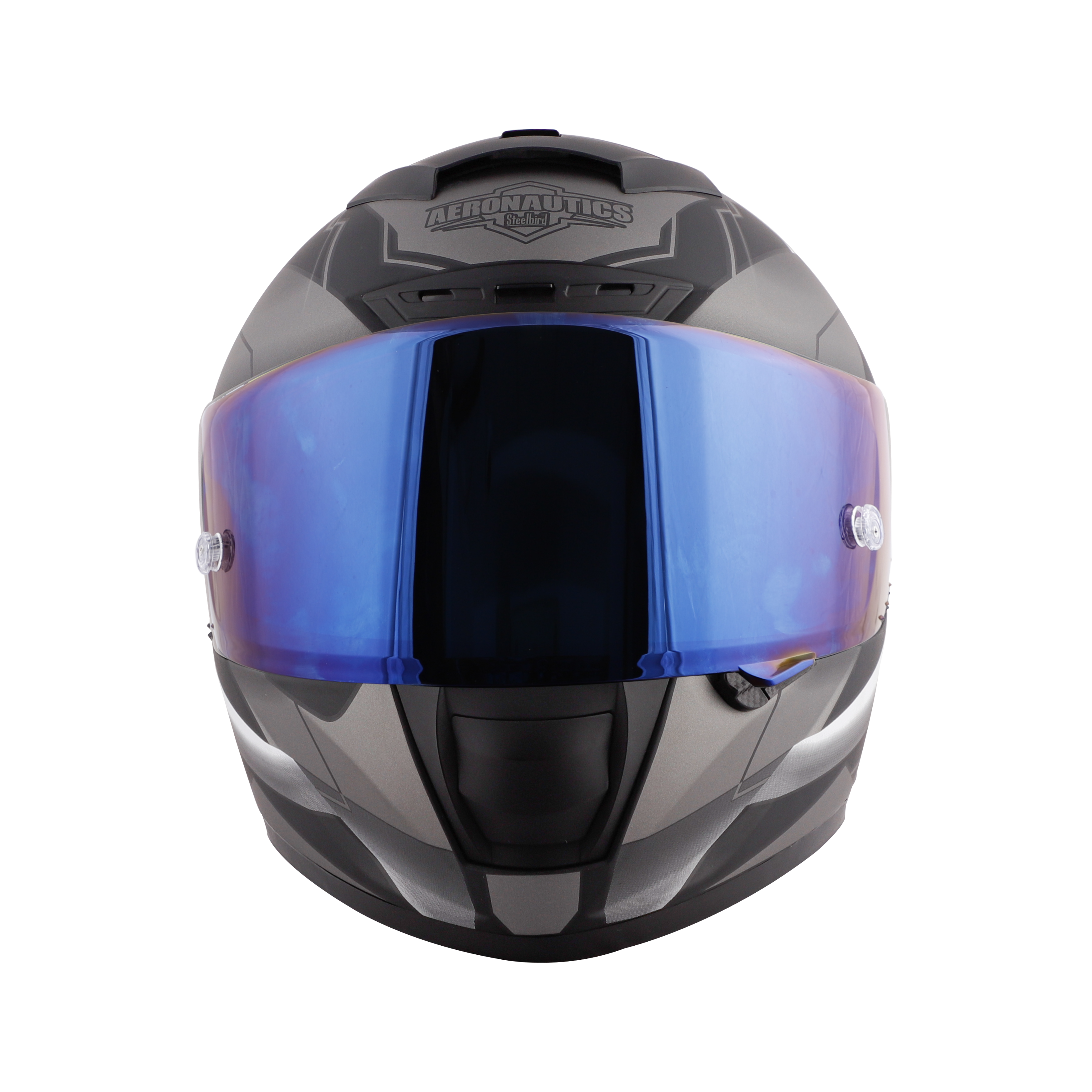 SA-2 METALLIC MAT BLACK WITH GREY ( FITTED WITH CLEAR VISOR  EXTRA CHROME BLUE VISOR FREE) WITH ANTI-FOG SHIELD HOLDER