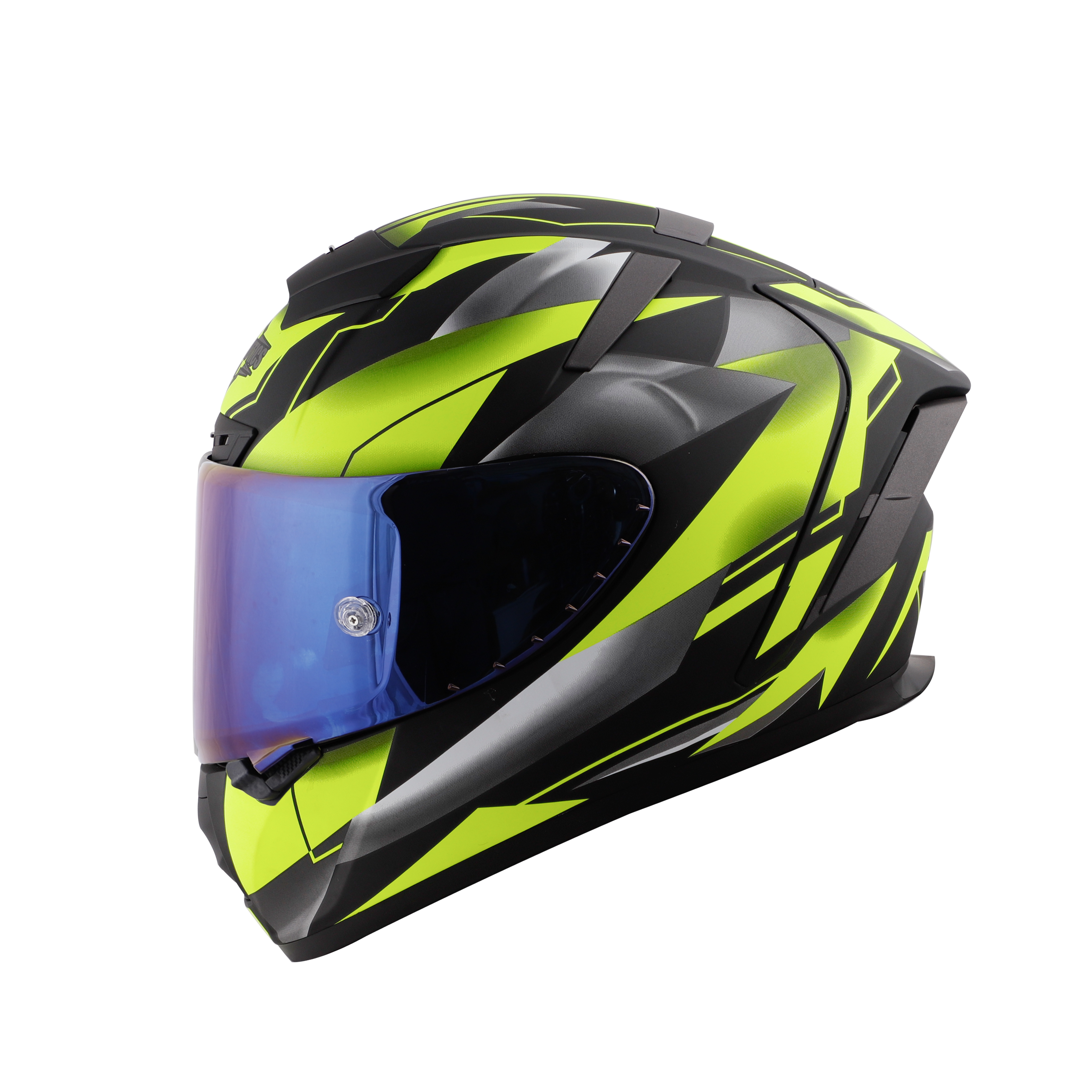 SA-2 METALLIC MAT BLACK WITH FLUO NEON ( FITTED WITH CLEAR VISOR  EXTRA CHROME BLUE VISOR FREE) WITH ANTI-FOG SHIELD HOLDER