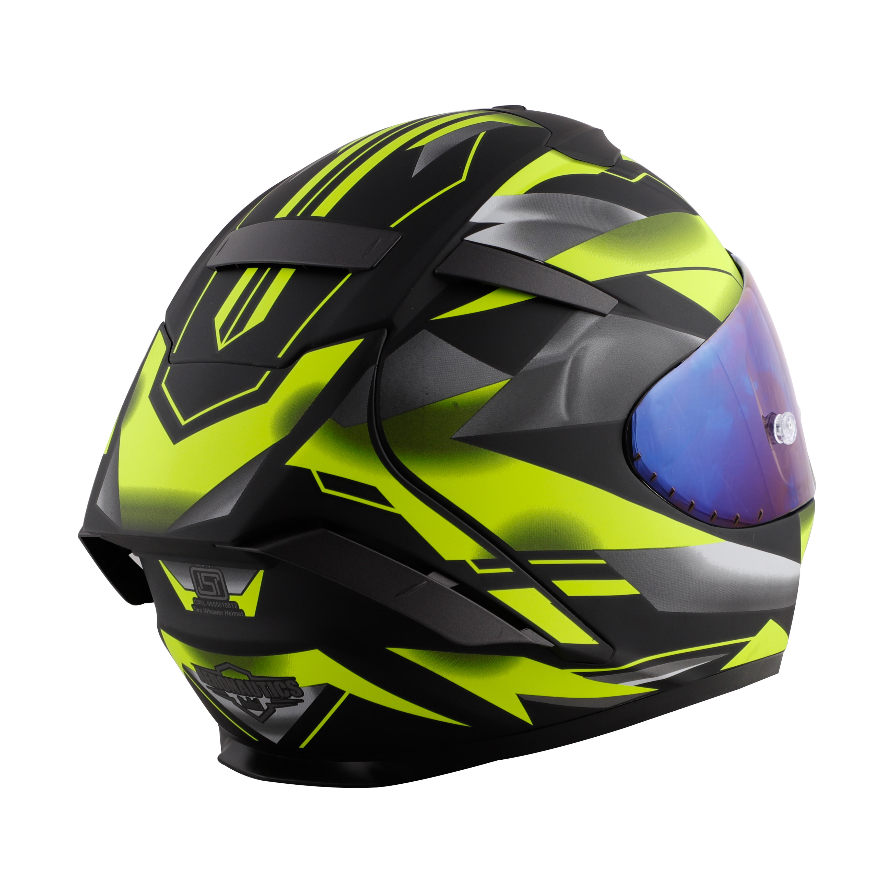 SA-2 METALLIC MAT BLACK WITH FLUO NEON ( FITTED WITH CLEAR VISOR  EXTRA CHROME BLUE VISOR FREE) WITH ANTI-FOG SHIELD HOLDER