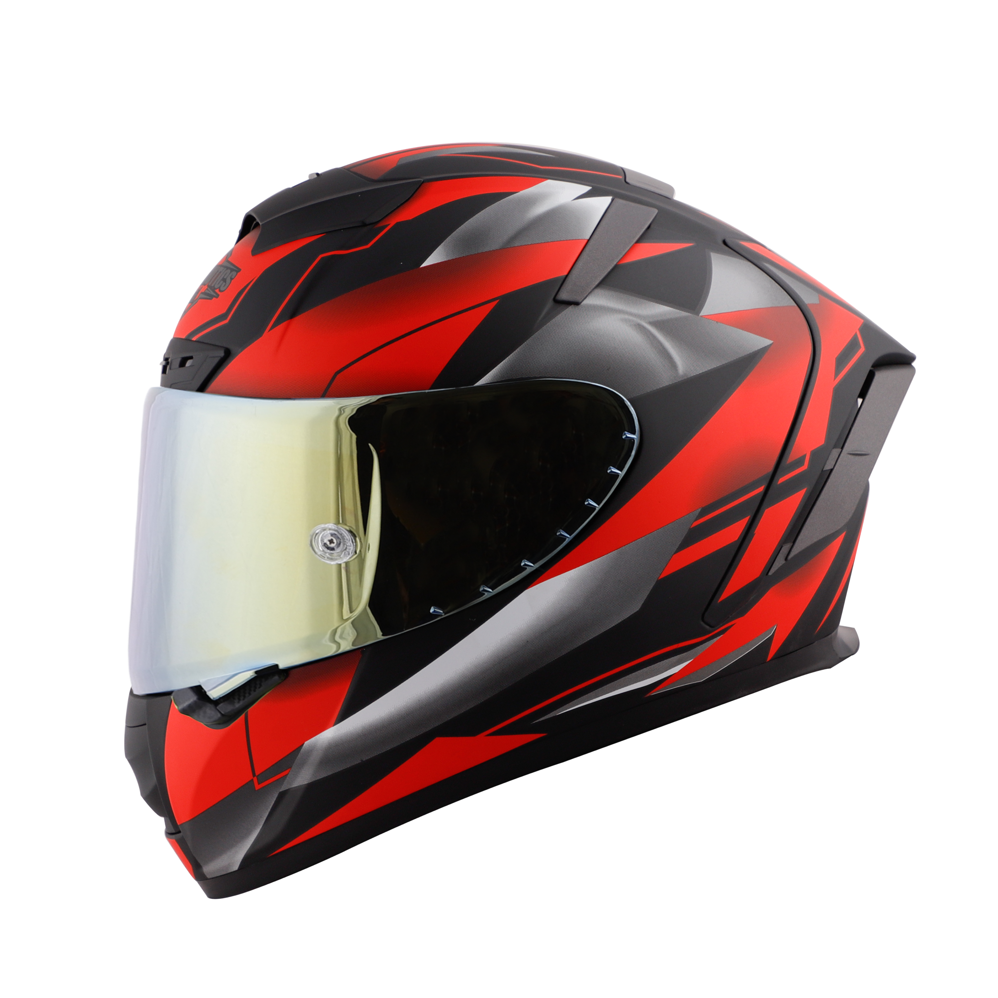 SA-2 METALLIC MAT BLACK WITH RED ( FITTED WITH CLEAR VISOR  EXTRA CHROME GOLD VISOR FREE) WITH ANTI-FOG SHIELD HOLDER