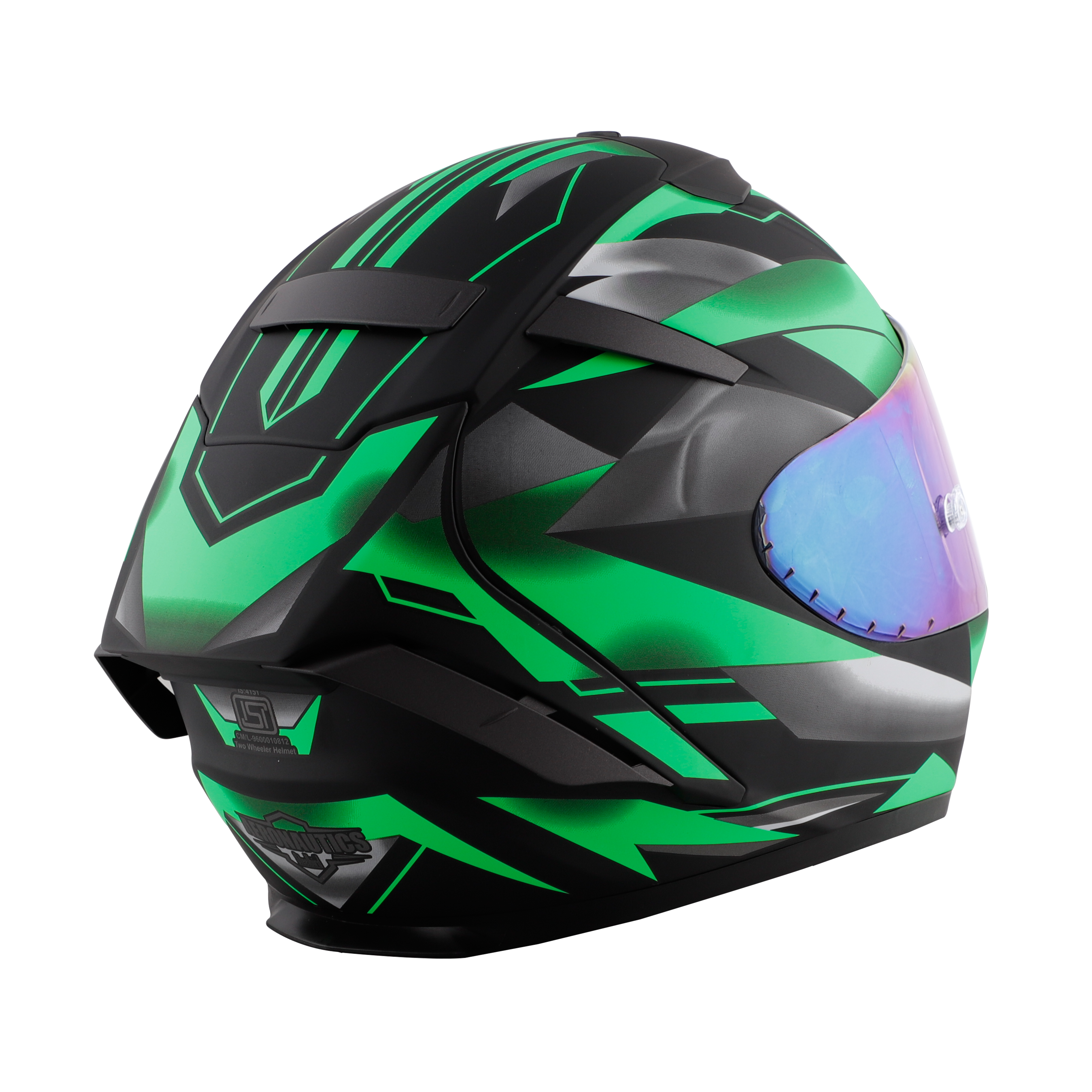 SA-2 METALLIC MAT BLACK WITH FLUO GREEN ( FITTED WITH CLEAR VISOR  EXTRA CHROME RAINBOW VISOR FREE) WITH ANTI-FOG SHIELD HOLDER