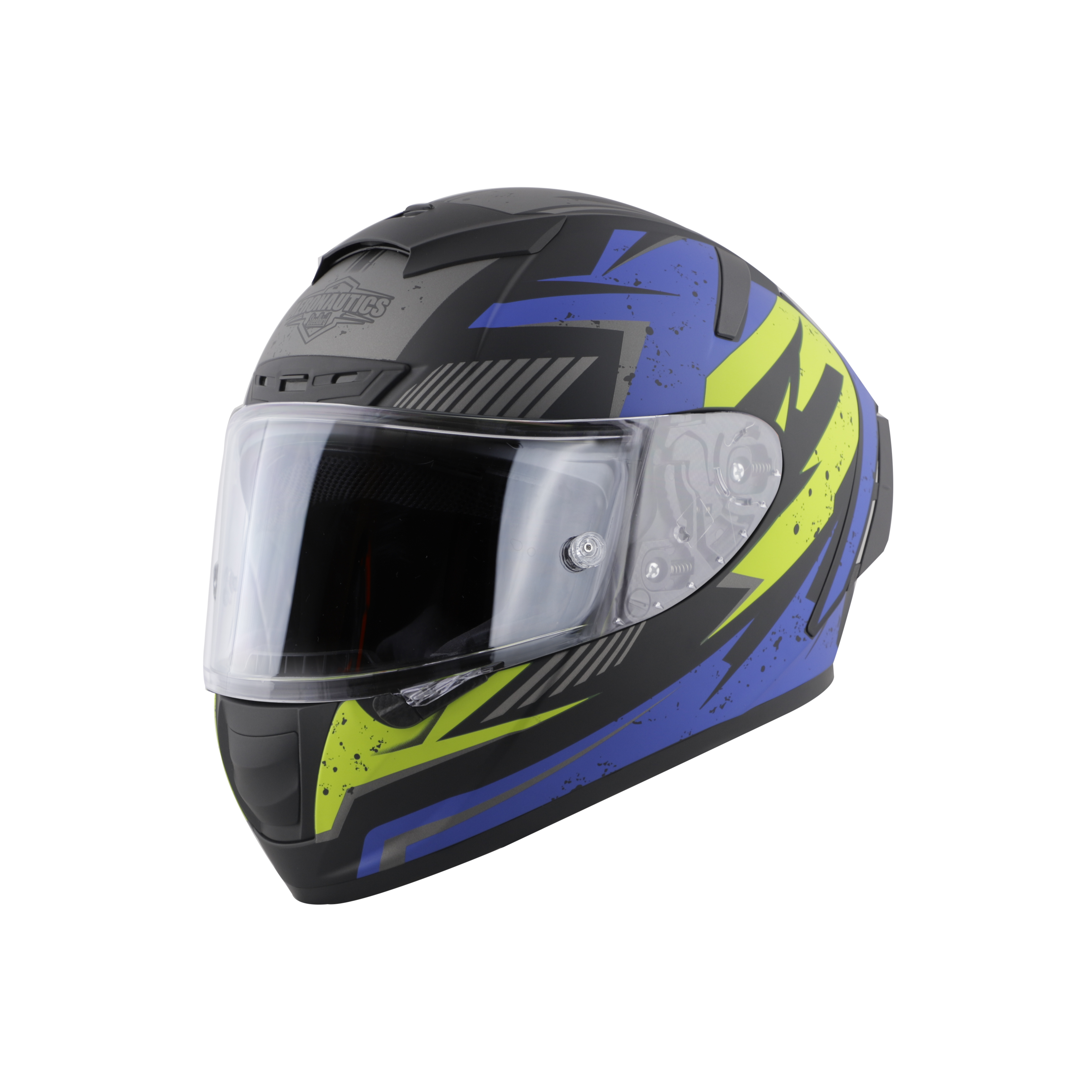 SA-2 BREEZER GLOSSY BLACK WITH  BLUE FITTED WITH CLEAR VISOR EXTRA CHROME SILVER VISOR FREE (WITH ANTI-FOG SHIELD HOLDER)